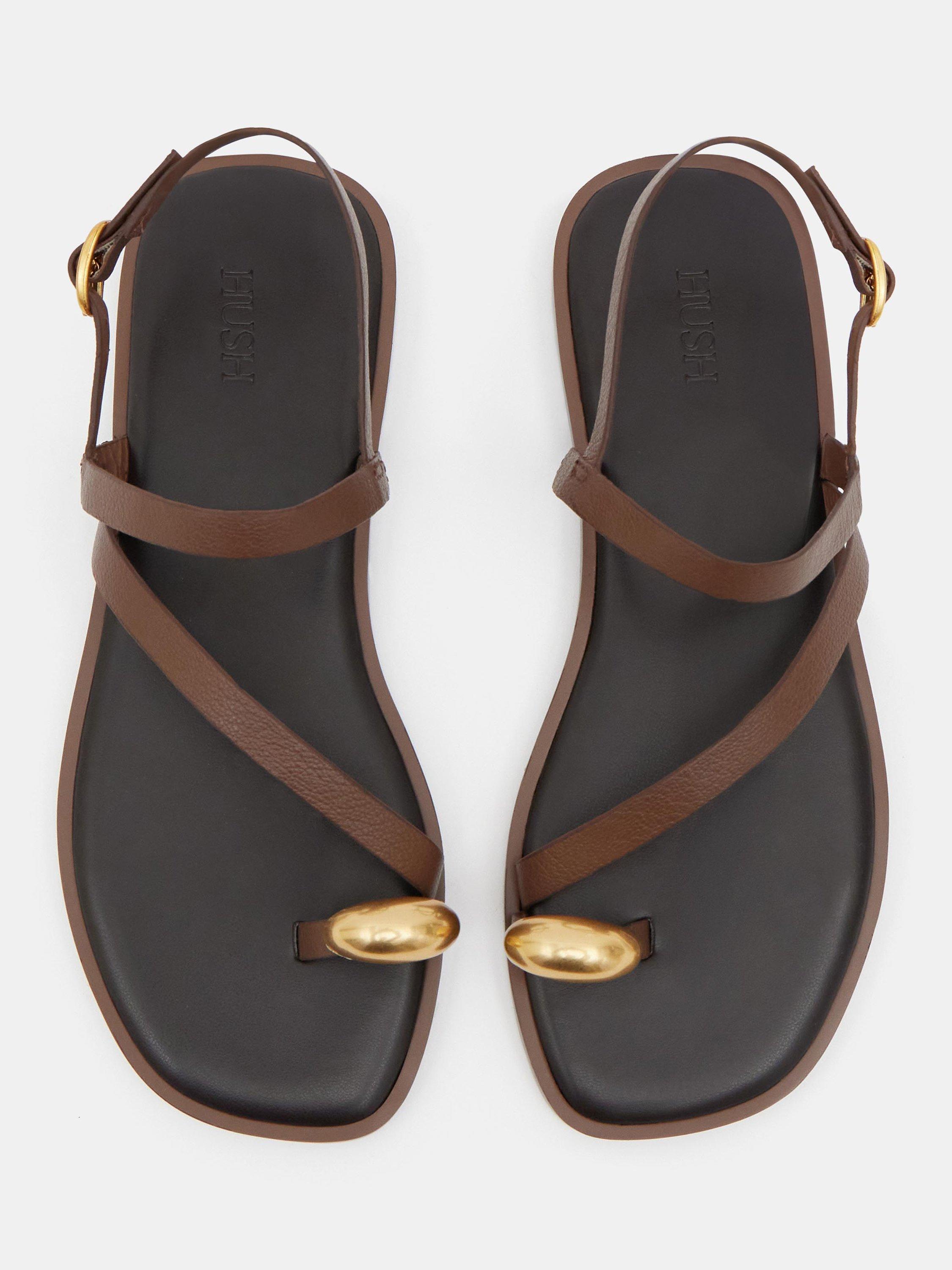 Product image 5 of 7, which shows HUSH Leather Metal Detail Strappy Sandals, Tan Brown, 3
