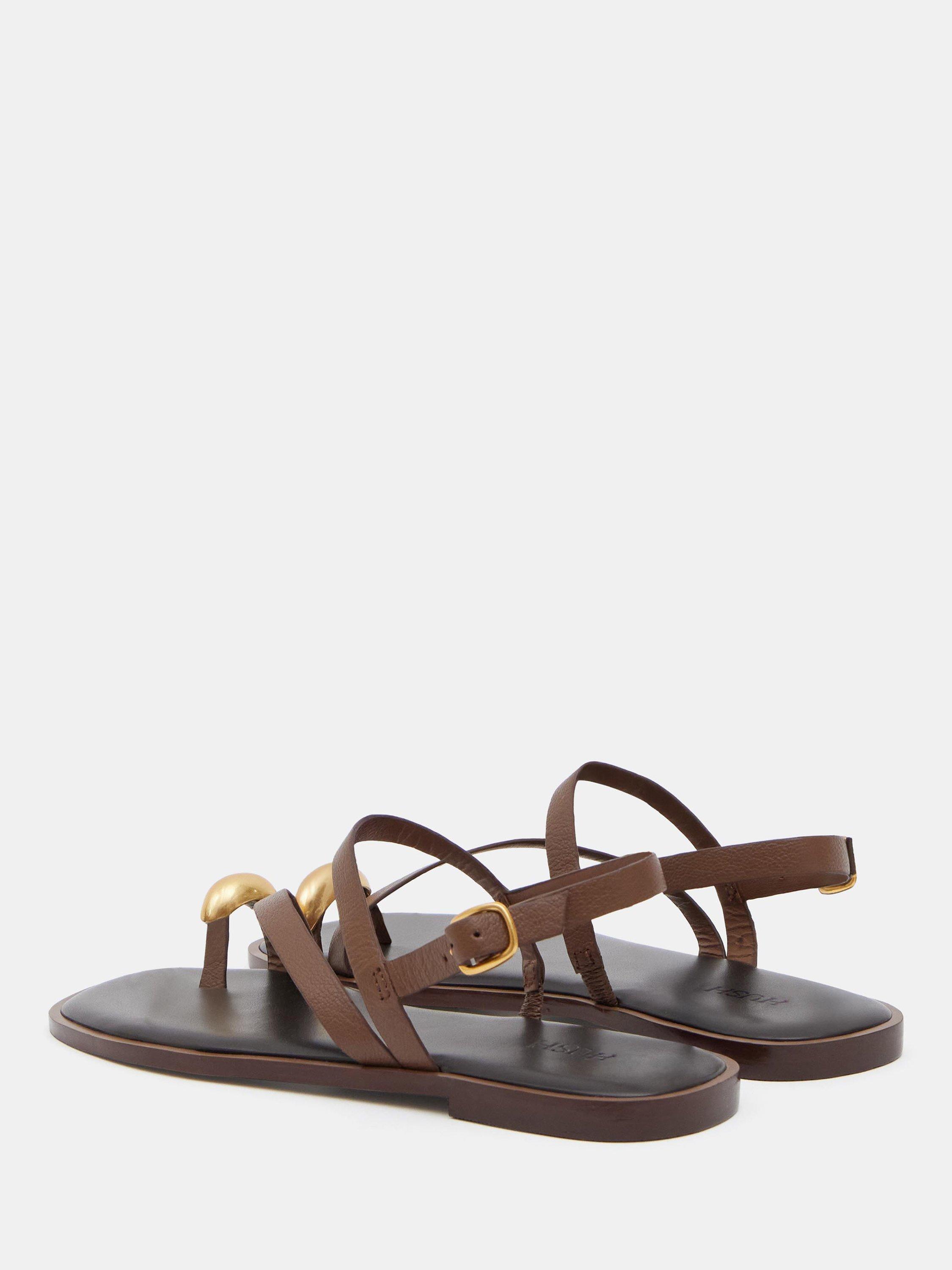 Product image 6 of 7, which shows HUSH Leather Metal Detail Strappy Sandals, Tan Brown, 3