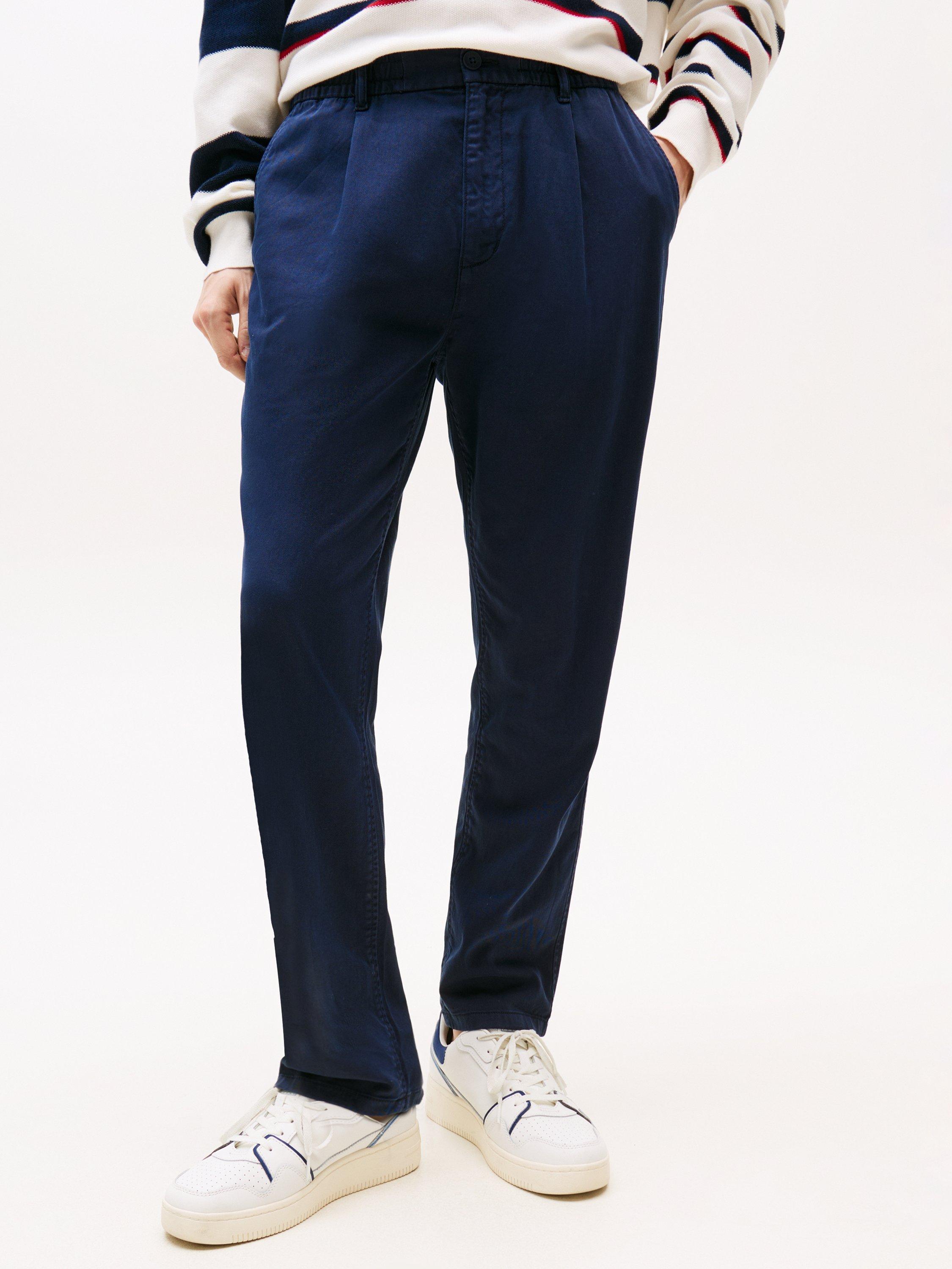 Product image 1 of 5, which shows Tommy Hilfiger Relaxed Cotton Trousers, Navy, 30R