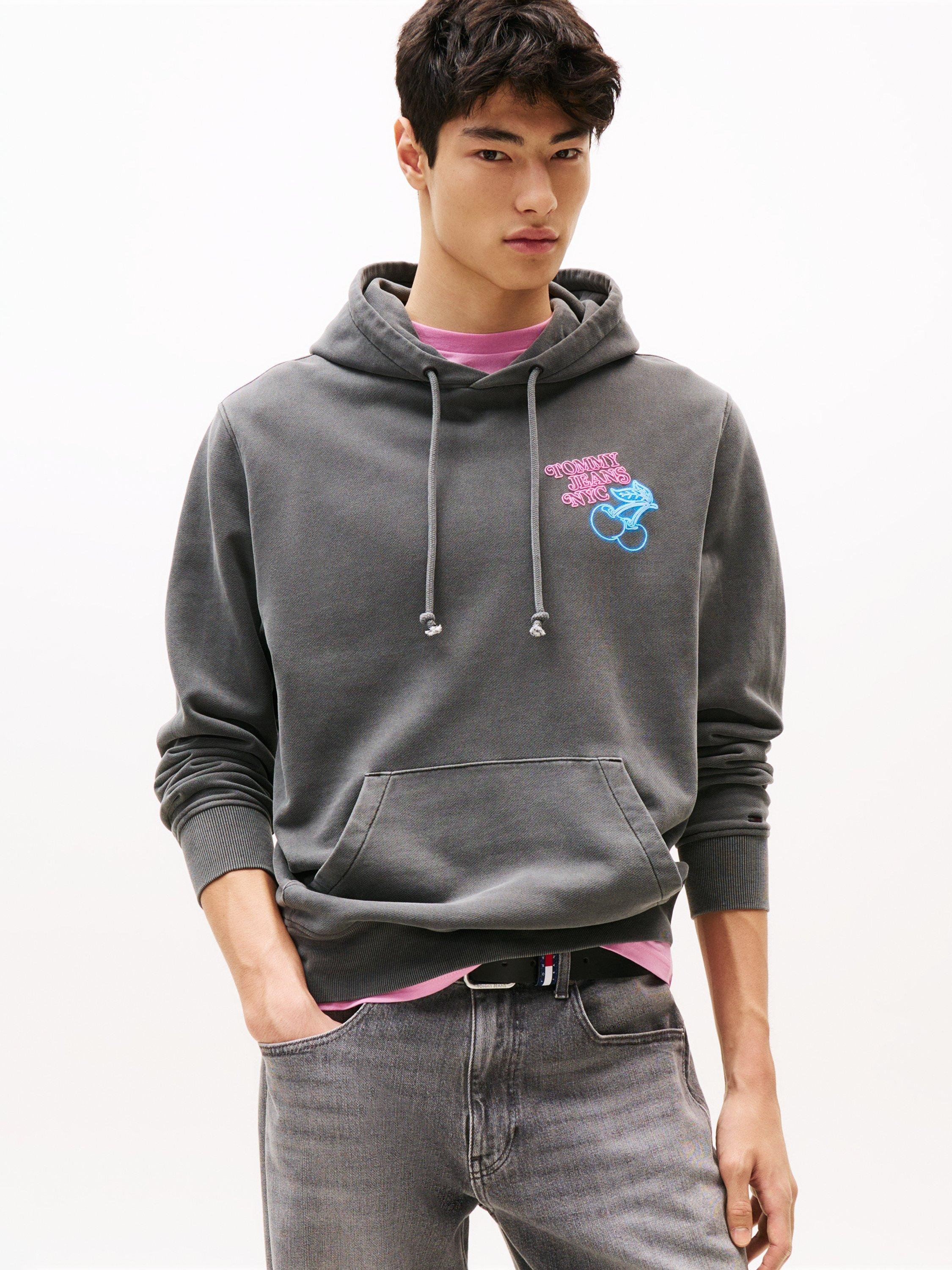 Product image 1 of 5, which shows Tommy Jeans Novelty Fair Cotton Hoodie, Black Neon, XS