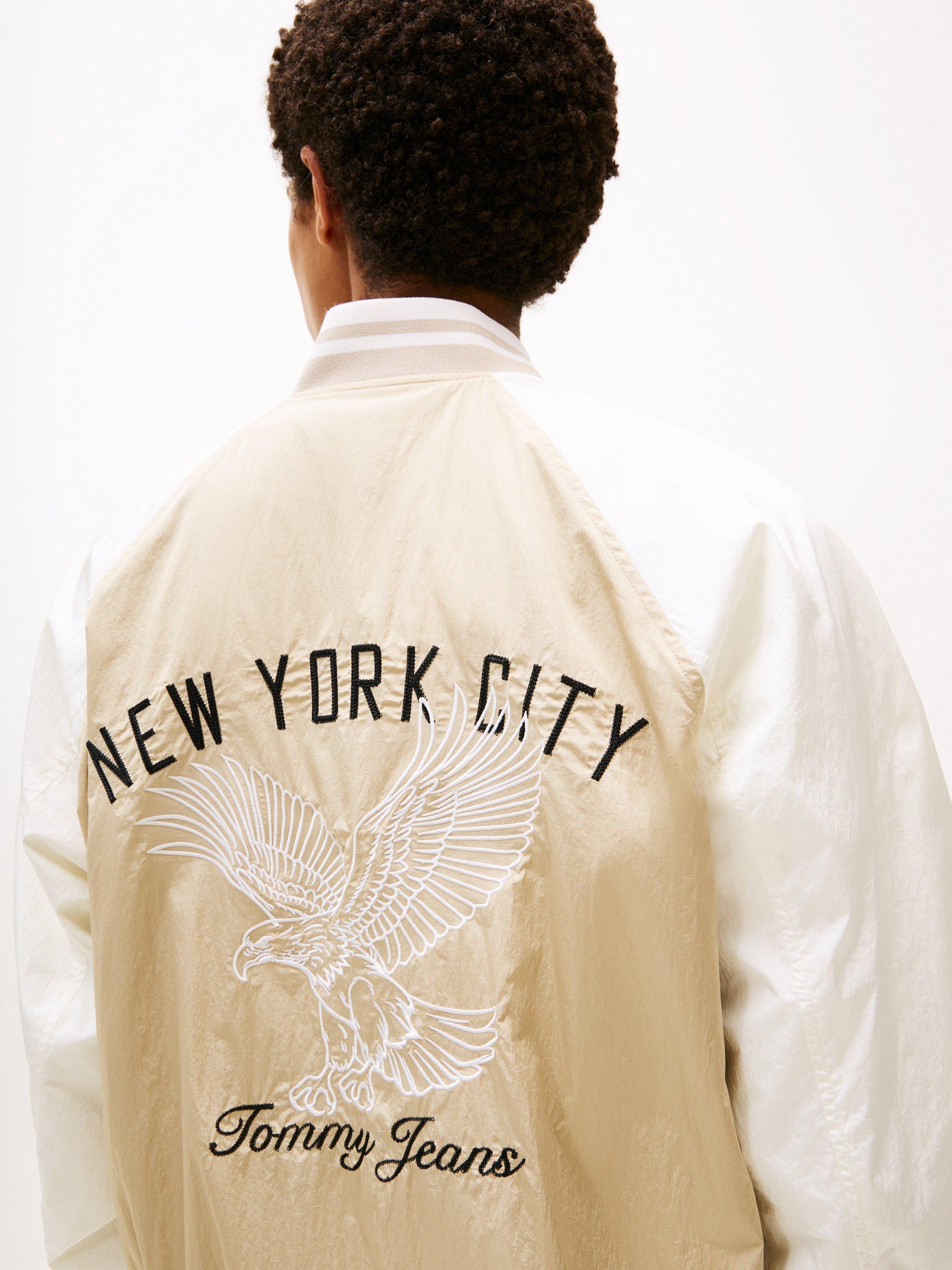 Product image 5 of 7, which shows Tommy Hilfiger Tommy Jeans Graphic Bomber Jacket, Silt/Ancient White, XS