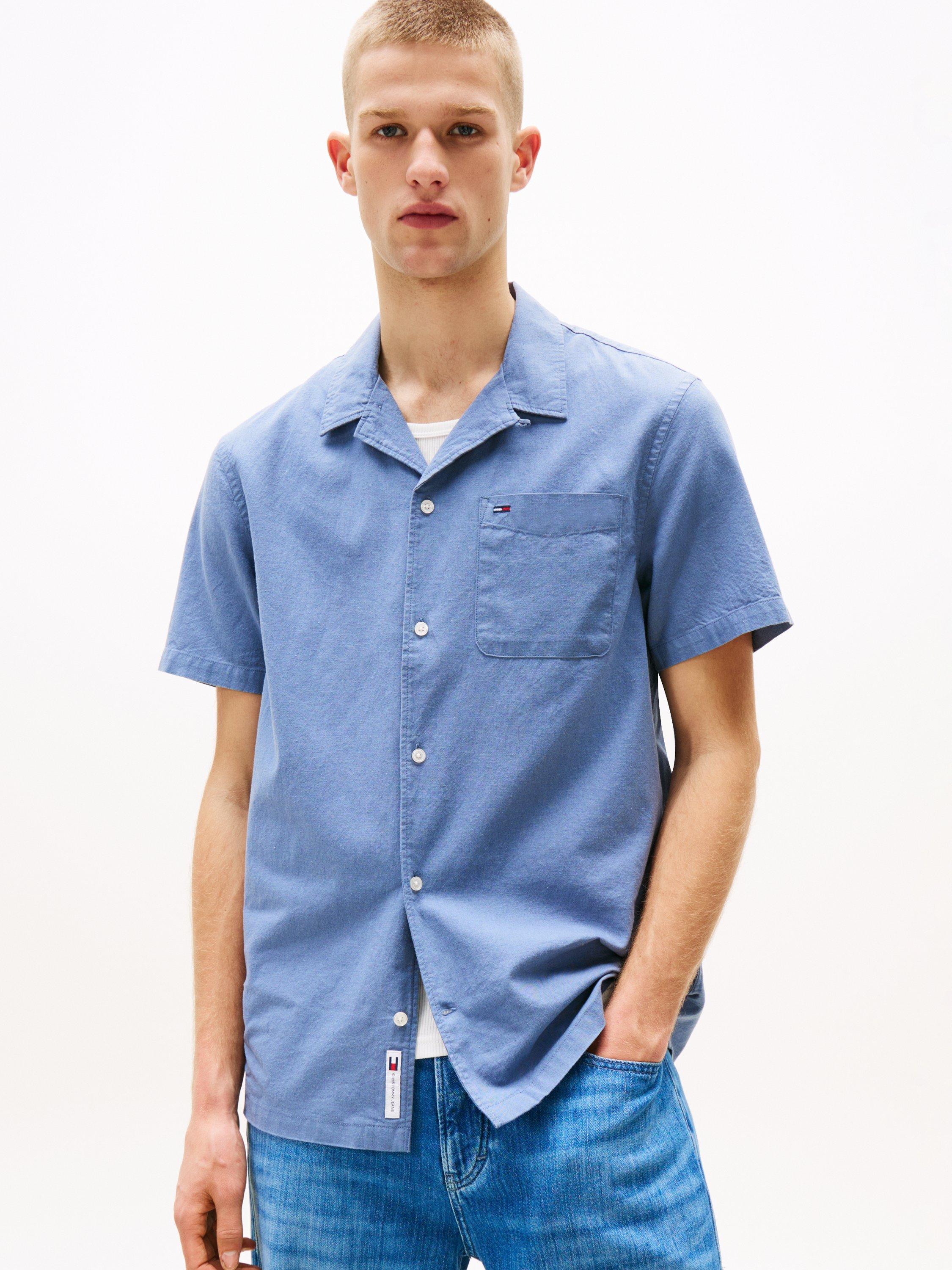 Product image 1 of 4, which shows Tommy Hilfiger Cotton Linen Blend Shirt, Navy Blue, XS
