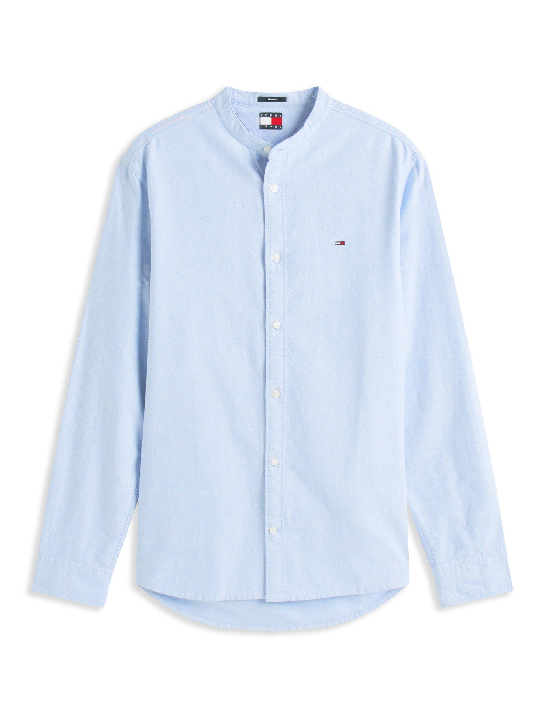 Product image 5 of 5, which shows Tommy Jeans Cotton Regular Fit Grandad Collar Shirt, Mid Blue, XS