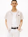 Tommy Jeans Cotton Regular Fit Textured Stripe Revere Collar Shirt, Beige