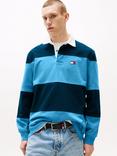 Tommy Jeans Realxed Fit Striped Cotton Rugby Shirt, Navy/Multi