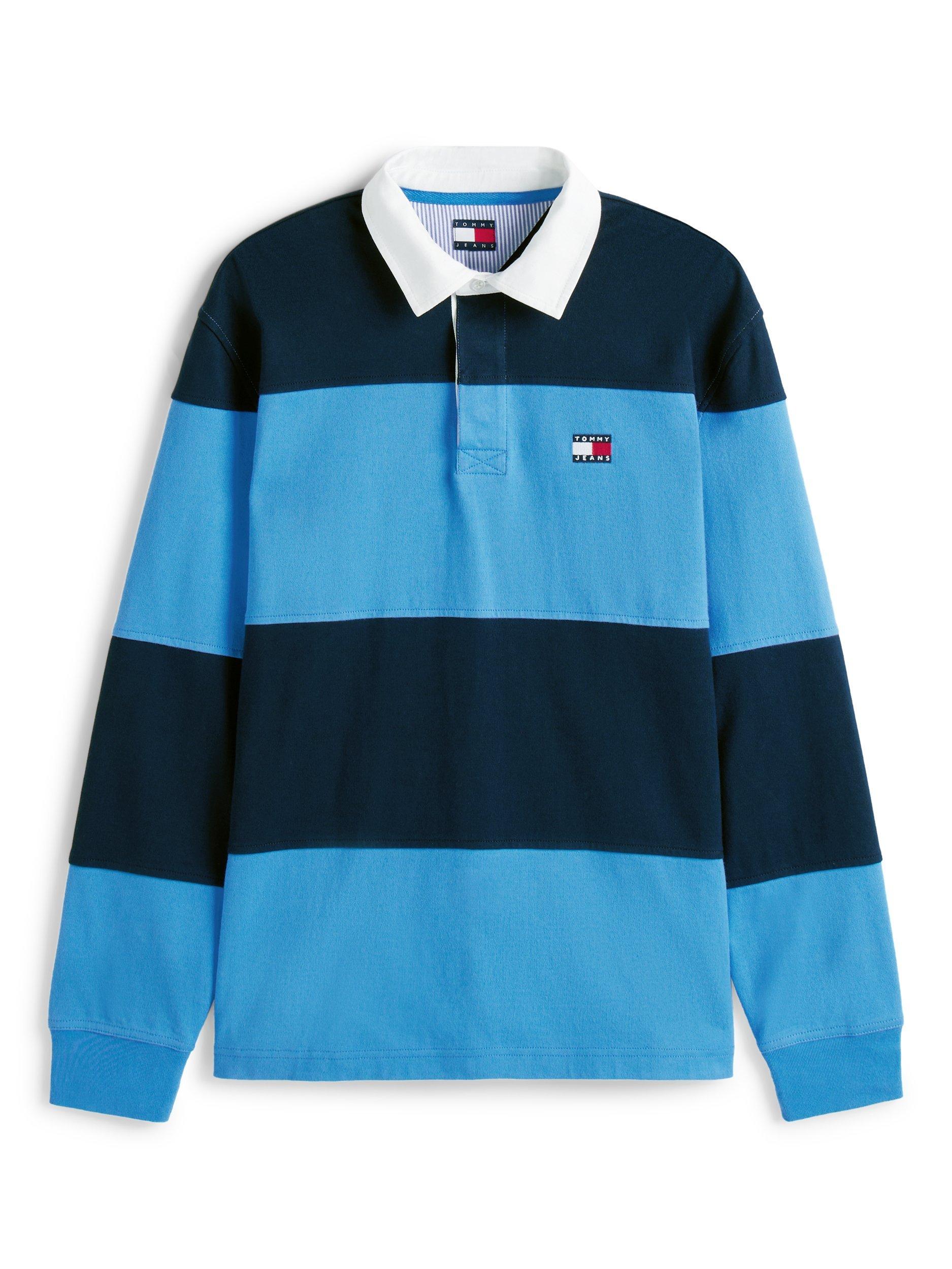 Product image 5 of 5, which shows Tommy Jeans Realxed Fit Striped Cotton Rugby Shirt, Navy/Multi, S