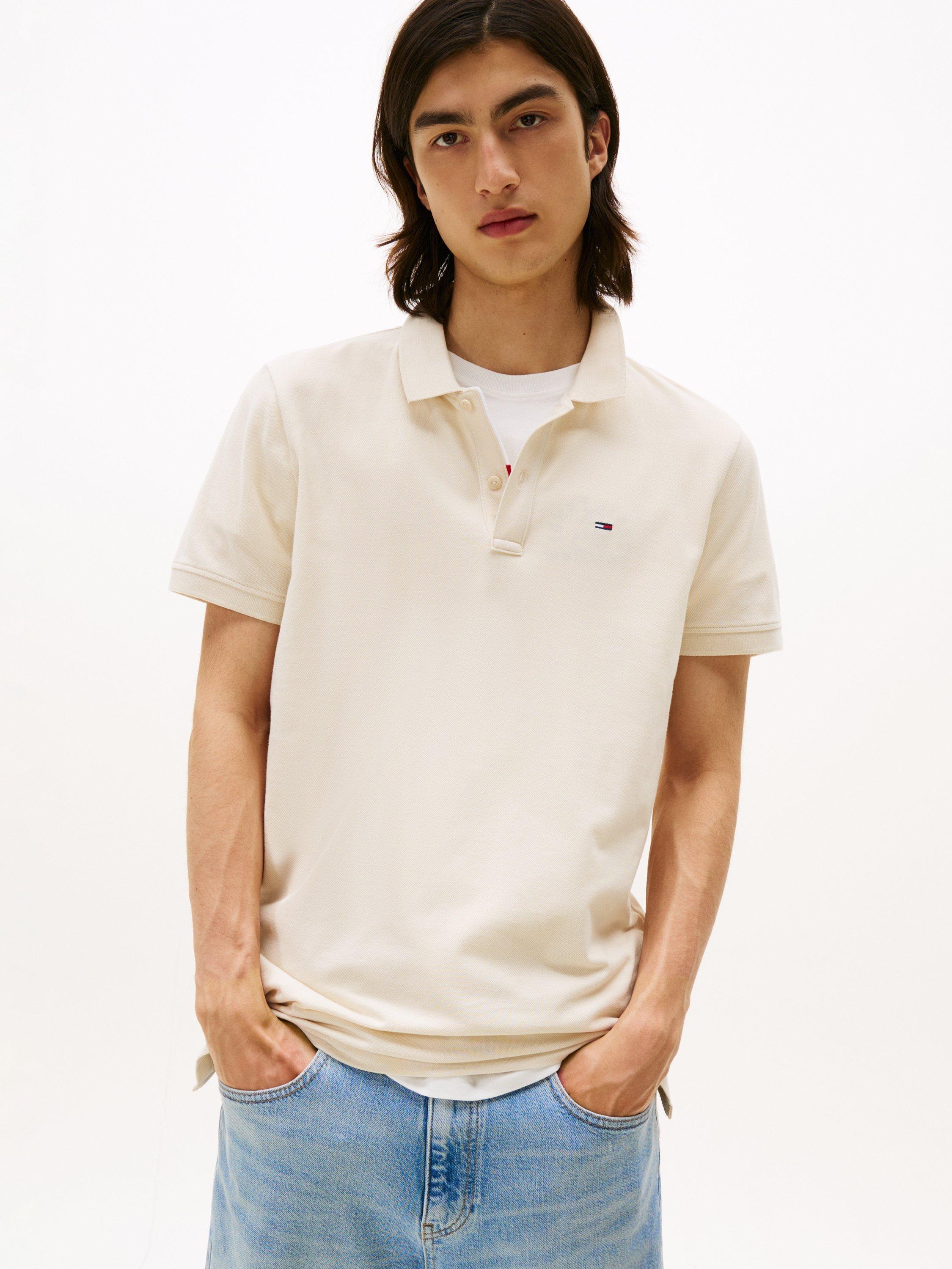 Product image 1 of 5, which shows Tommy Hilfiger Tommy Jeans Cotton Slim Fit Polo Shirt, Desert Sand Dune, S