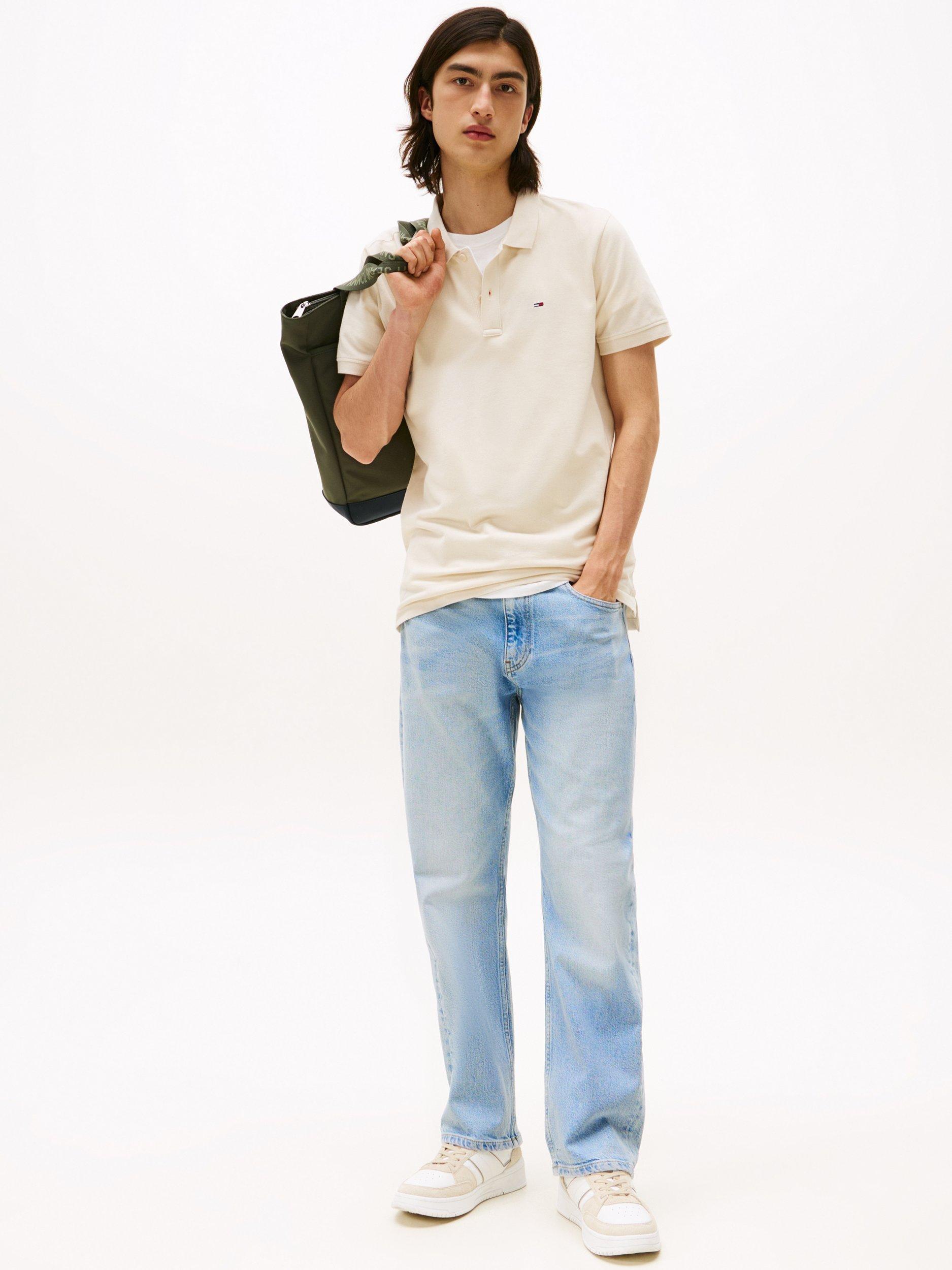 Product image 3 of 5, which shows Tommy Hilfiger Tommy Jeans Cotton Slim Fit Polo Shirt, Desert Sand Dune, S