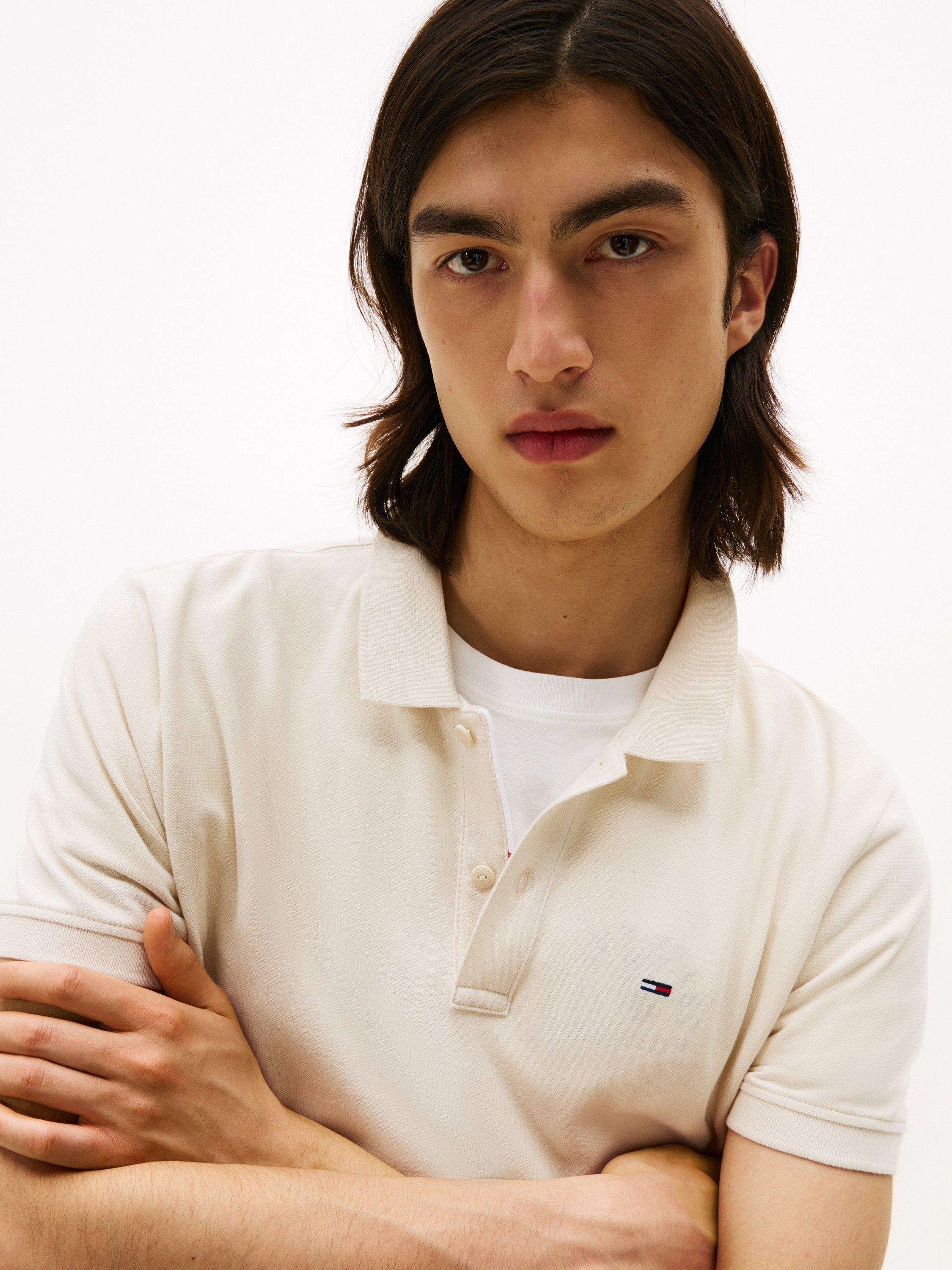 Product image 4 of 5, which shows Tommy Hilfiger Tommy Jeans Cotton Slim Fit Polo Shirt, Desert Sand Dune, S