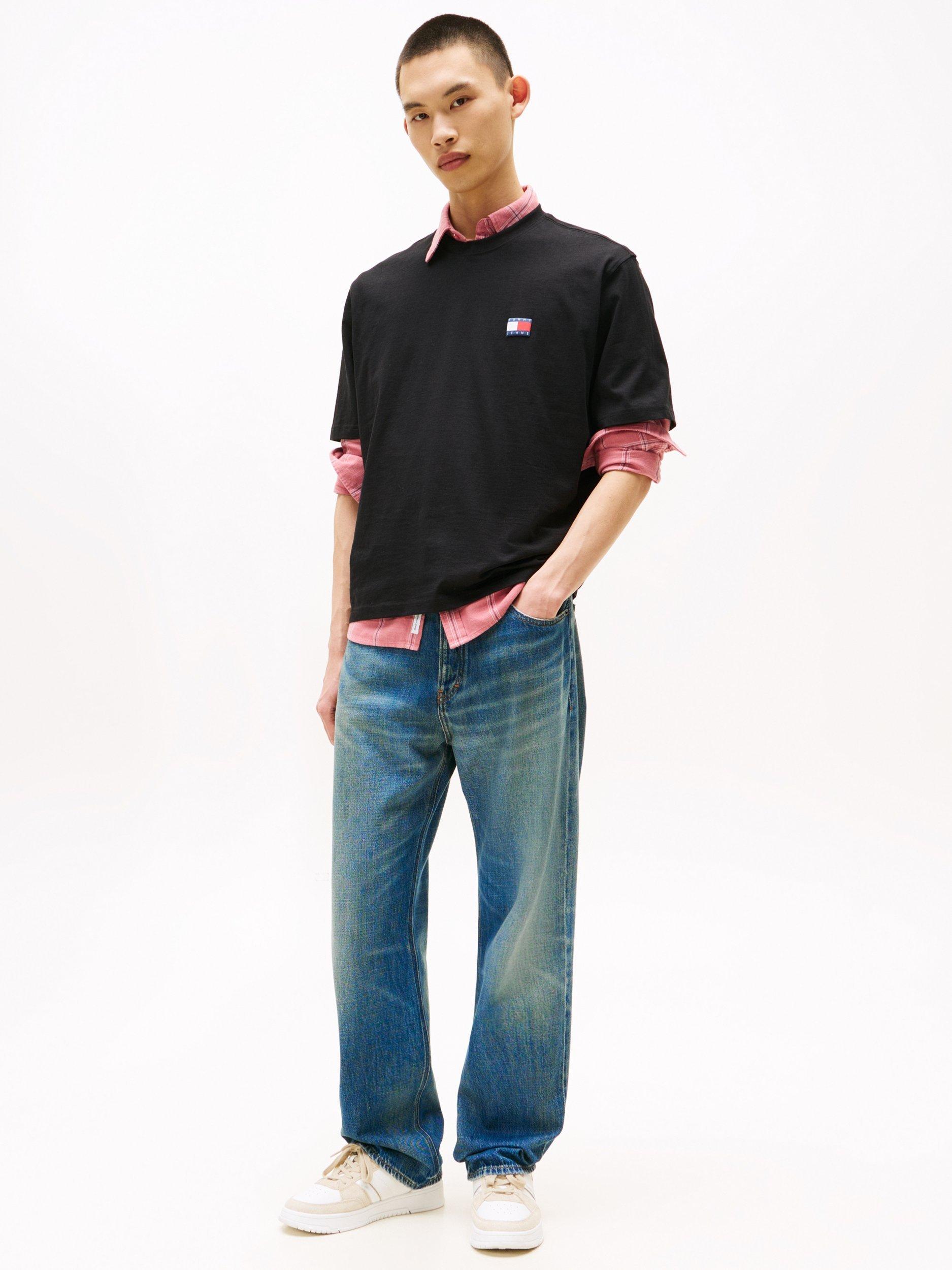 Product image 3 of 5, which shows Tommy Jeans Cotton Regular Fit Short Sleeve Archive Logo T-Shirt, Black, XS