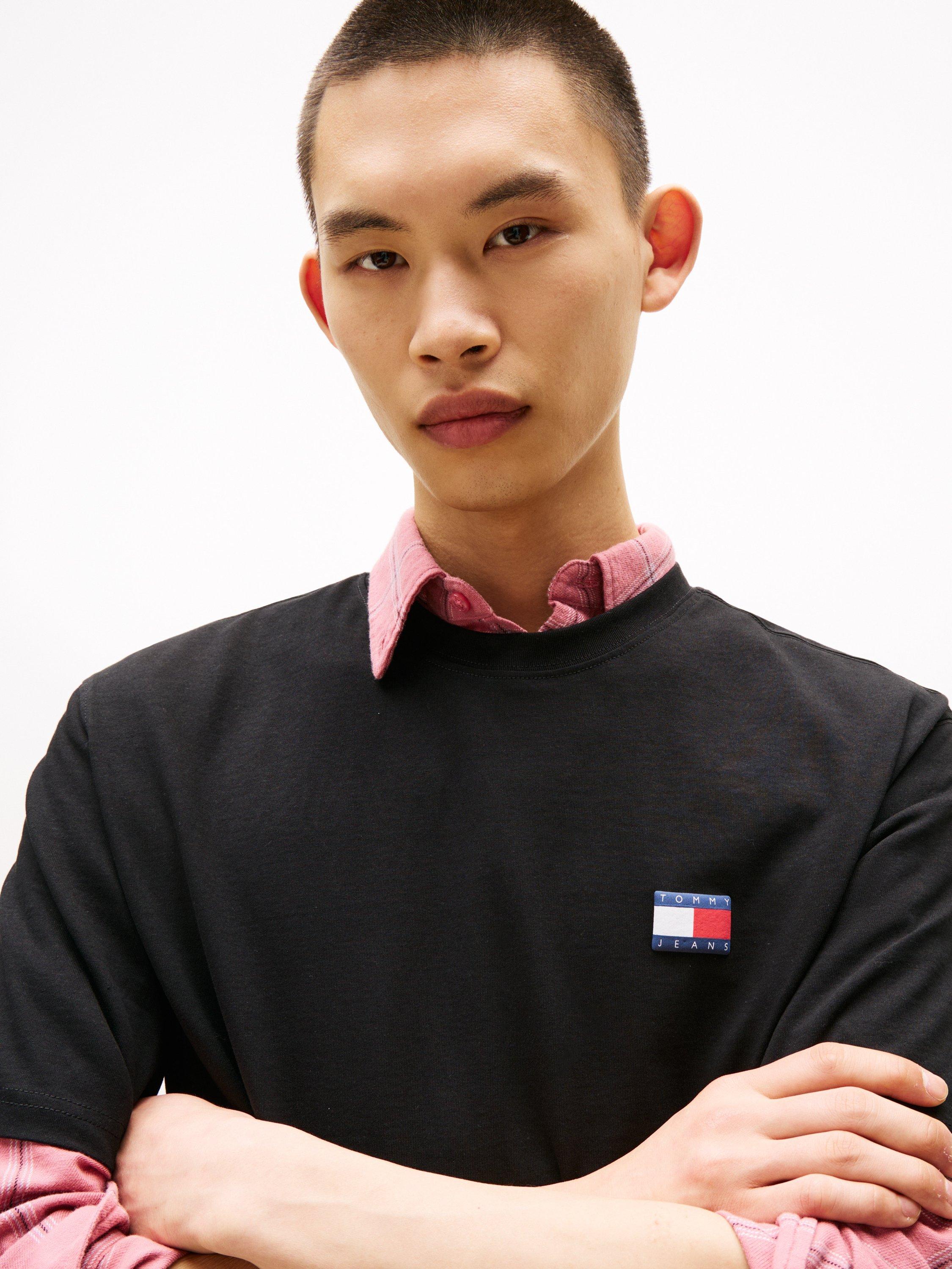 Product image 4 of 5, which shows Tommy Jeans Cotton Regular Fit Short Sleeve Archive Logo T-Shirt, Black, XS