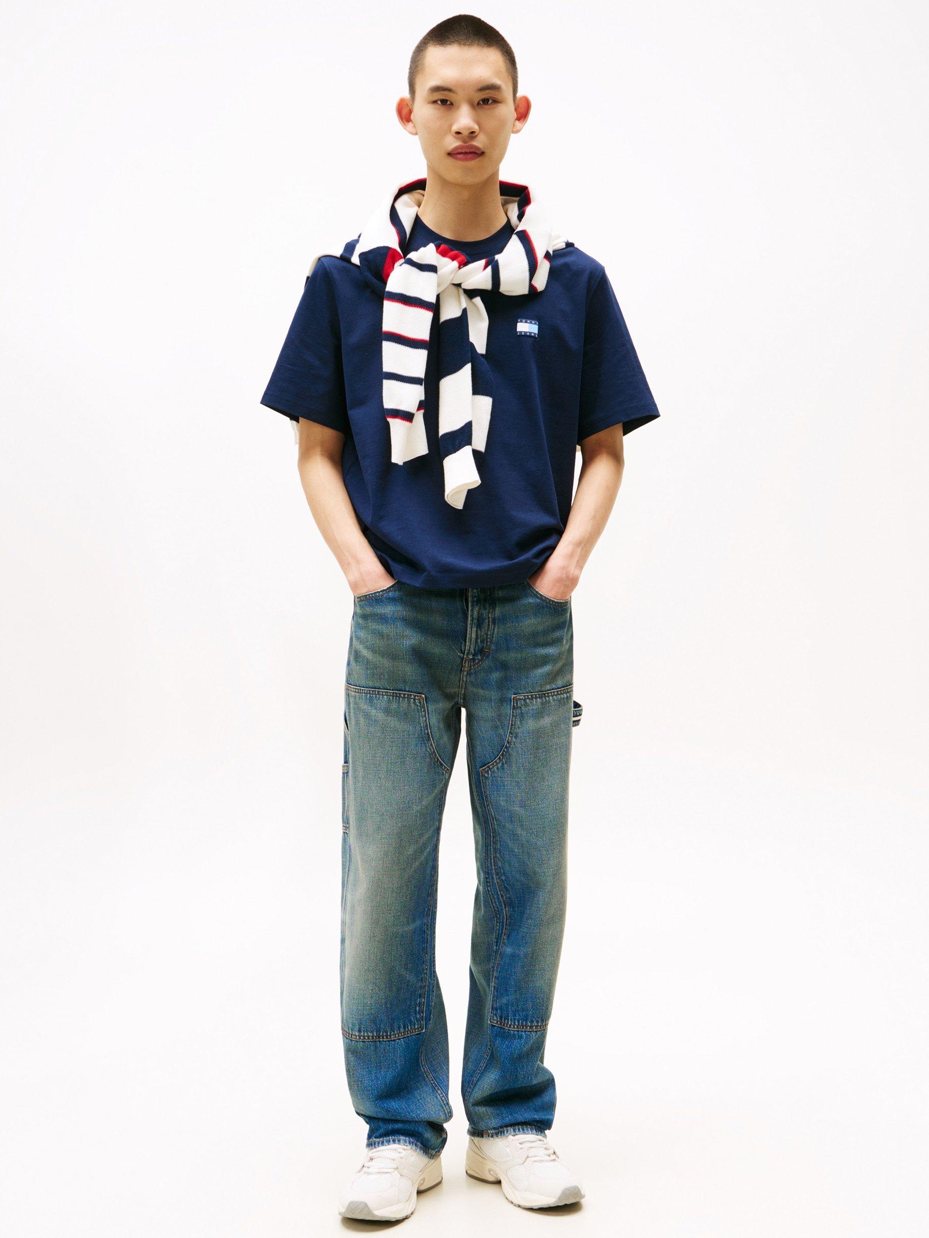 Product image 3 of 5, which shows Tommy Jeans Cotton Regular Fit Short Sleeve Logo T-Shirt, Navy/Multi, XS