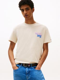 Tommy Jeans Cotton Regular Fit Short Sleeve Graphic Logo T-Shirt, Natural, Natural