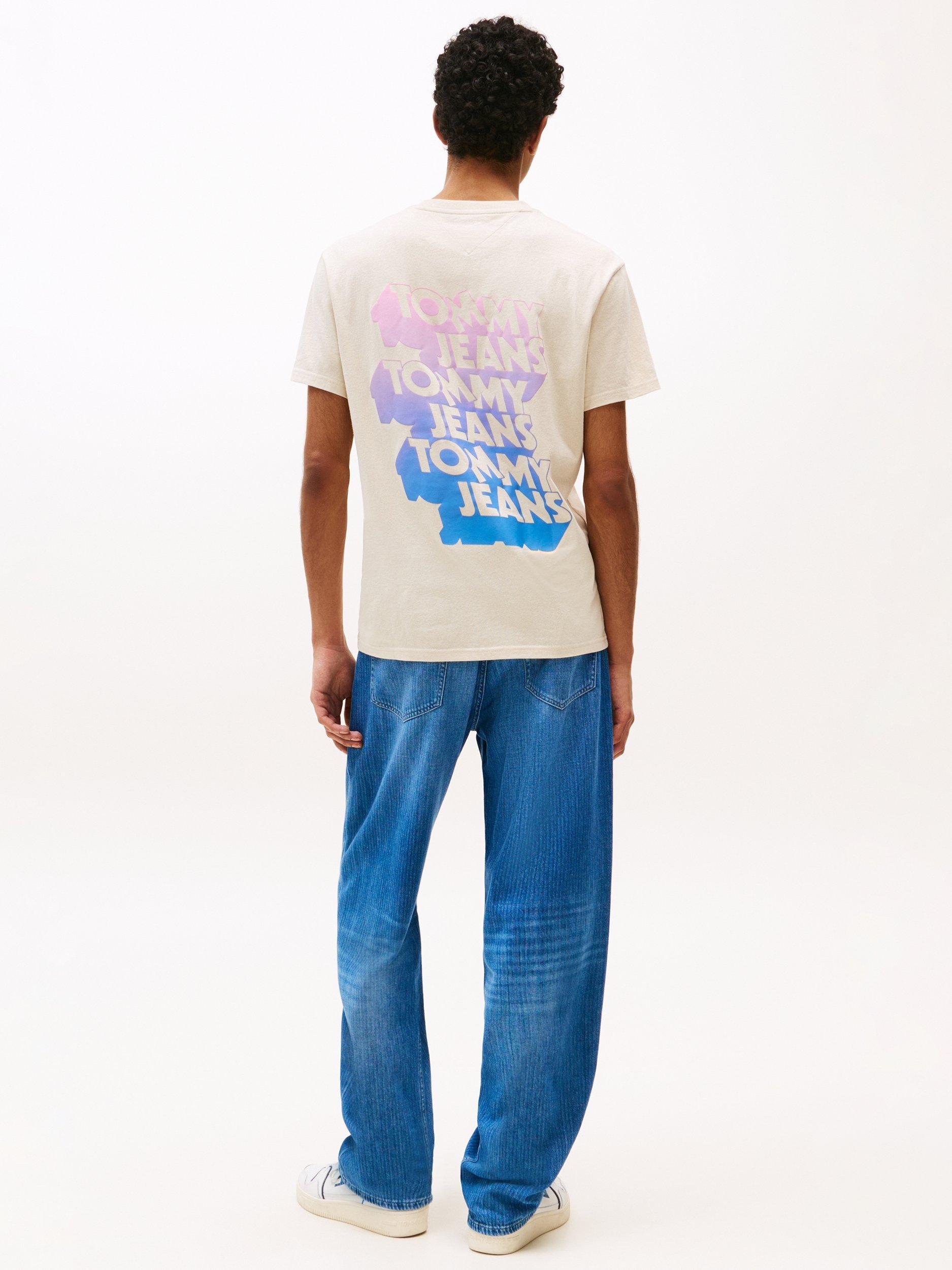 Product image 2 of 5, which shows Tommy Jeans Cotton Regular Fit Short Sleeve Graphic Logo T-Shirt, Natural, XS