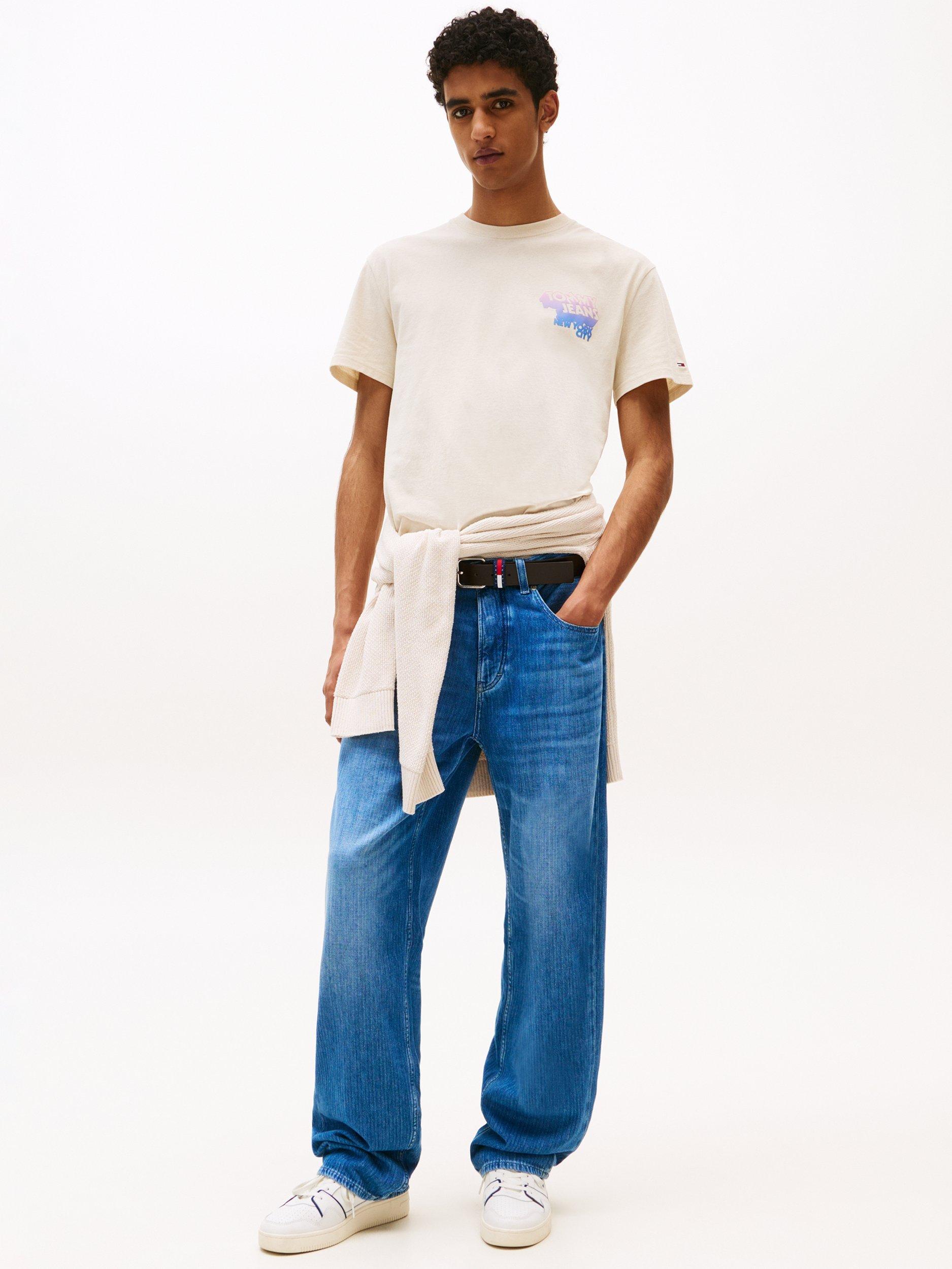 Product image 3 of 5, which shows Tommy Jeans Cotton Regular Fit Short Sleeve Graphic Logo T-Shirt, Natural, XS