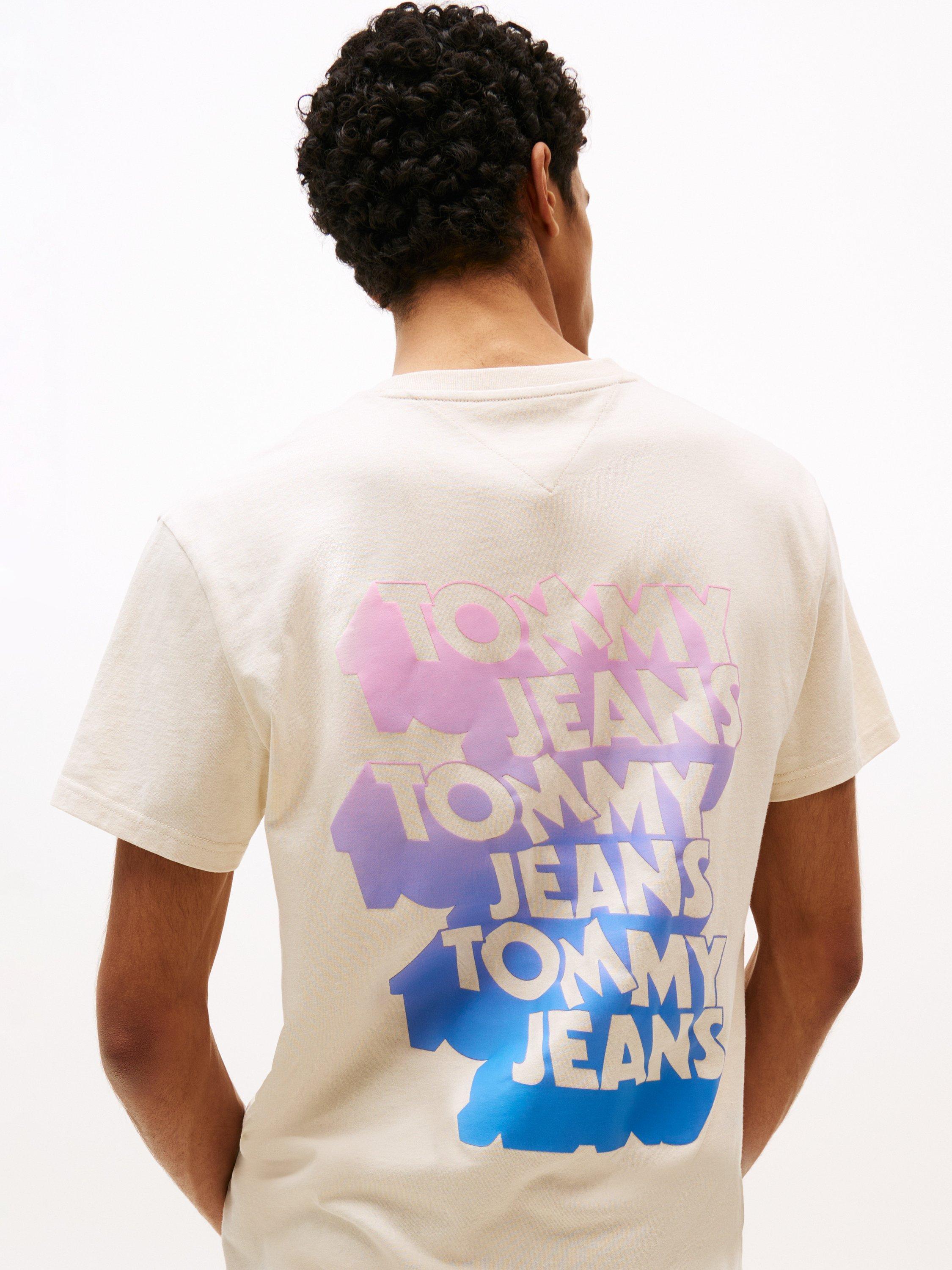 Product image 4 of 5, which shows Tommy Jeans Cotton Regular Fit Short Sleeve Graphic Logo T-Shirt, Natural, XS