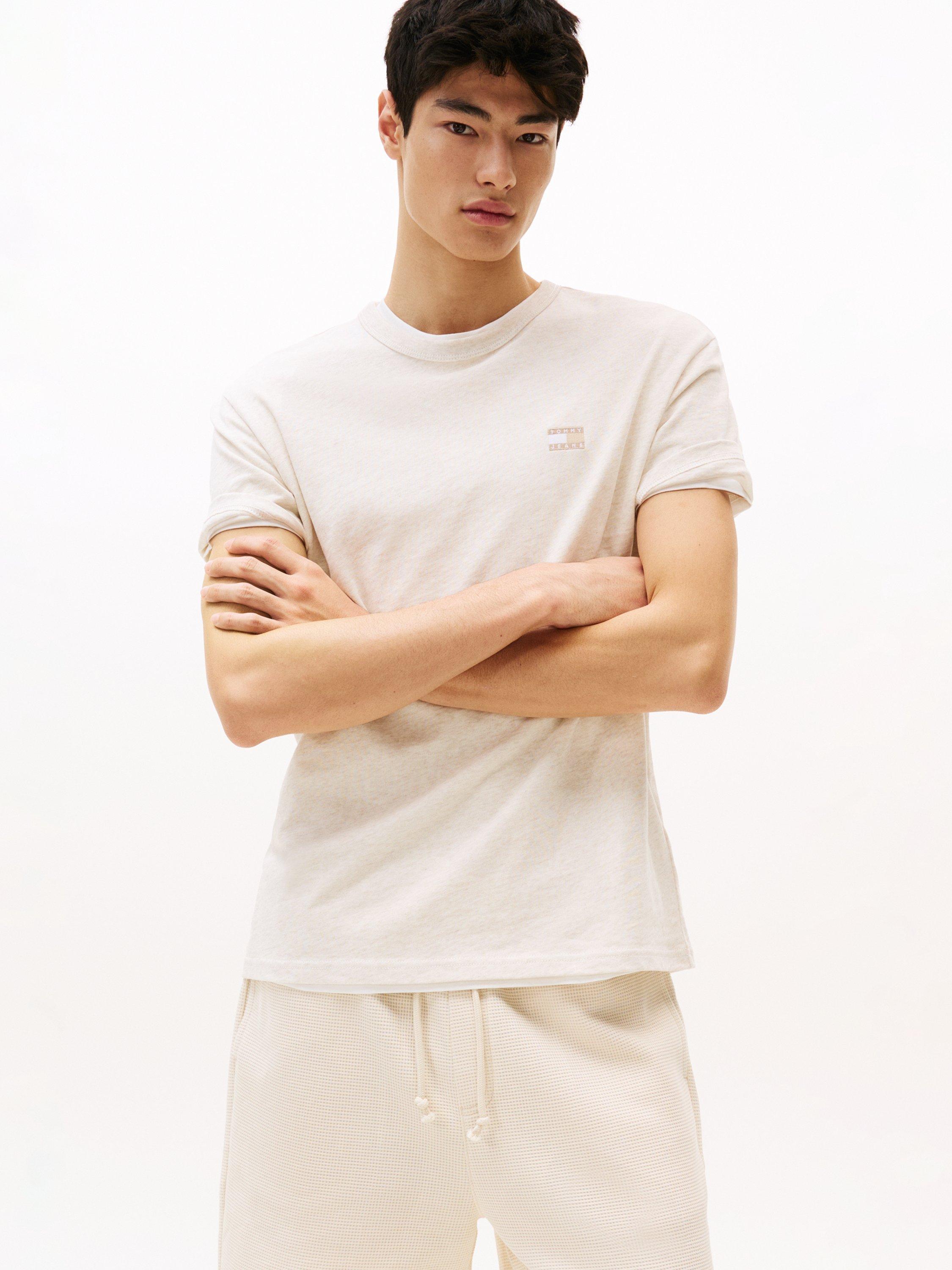 Product image 1 of 5, which shows Tommy Jeans Cotton Regular Fit Short Sleeve Tonal Logo T-Shirt, Natural, XS