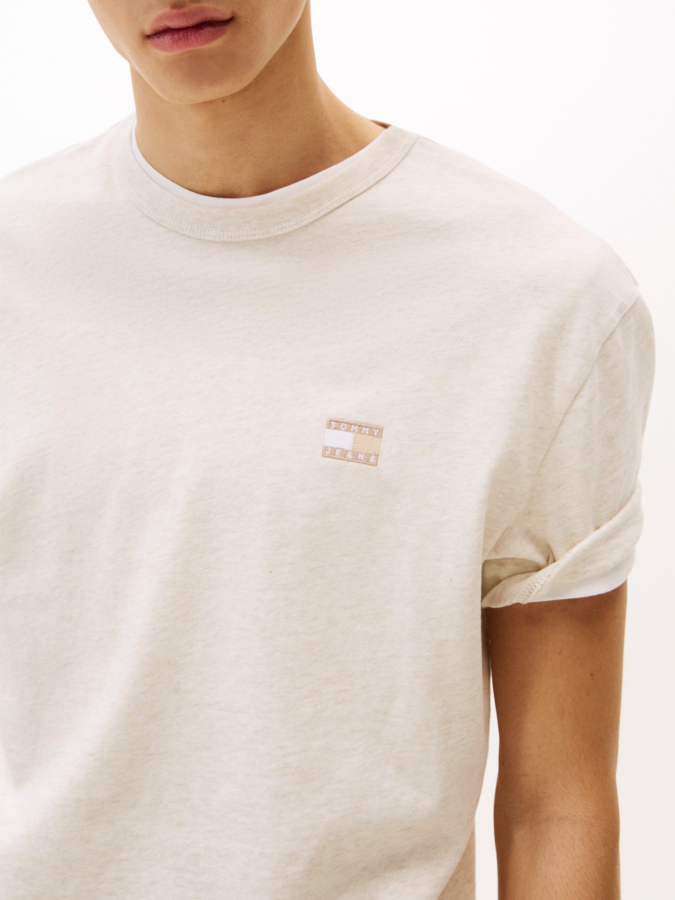 Product image 4 of 5, which shows Tommy Jeans Cotton Regular Fit Short Sleeve Tonal Logo T-Shirt, Natural, XS