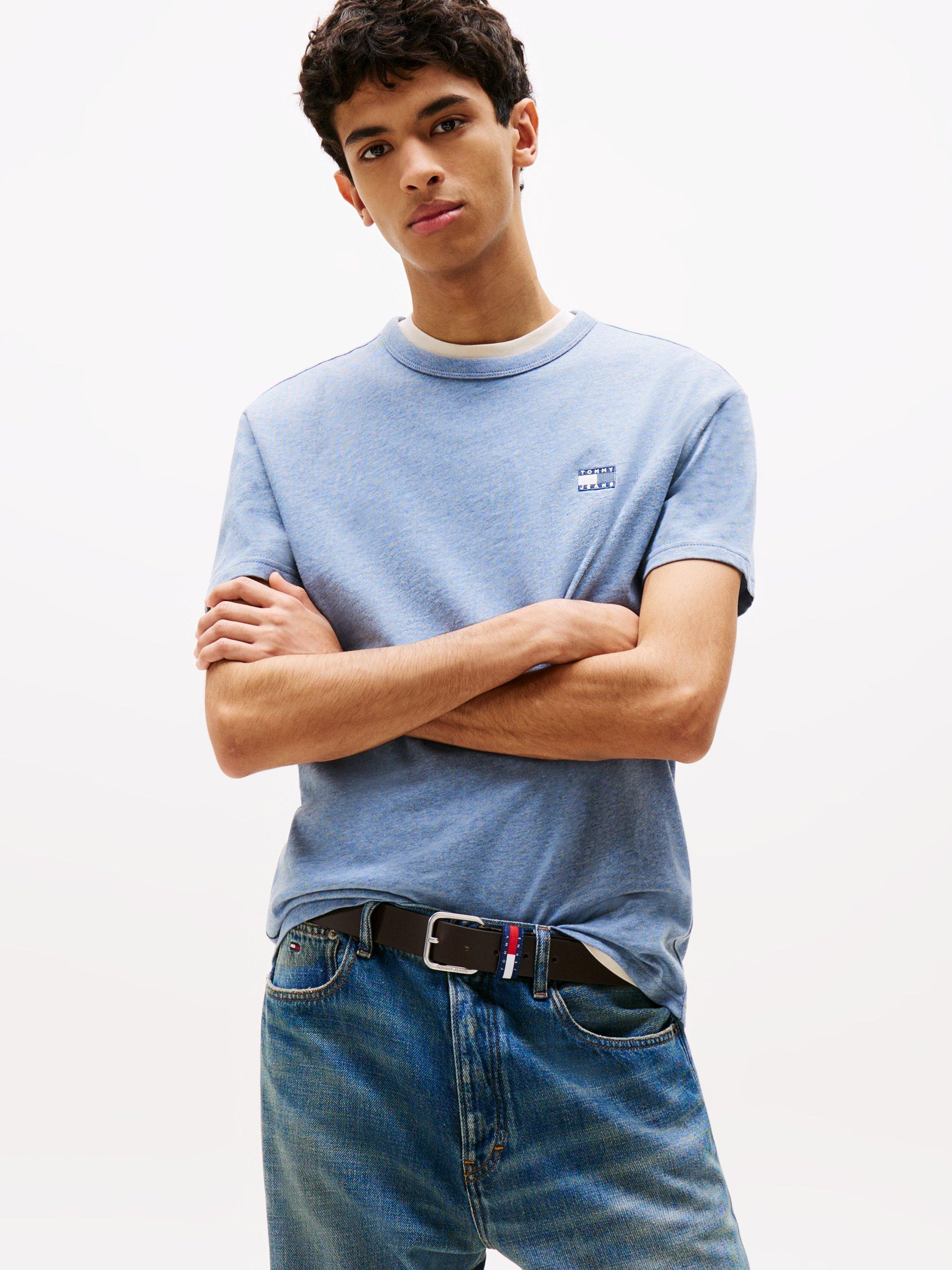 Product image 1 of 5, which shows Tommy Jeans Cotton Regular Fit Short Sleeve Tonal Logo T-Shirt, Blue/Multi, M