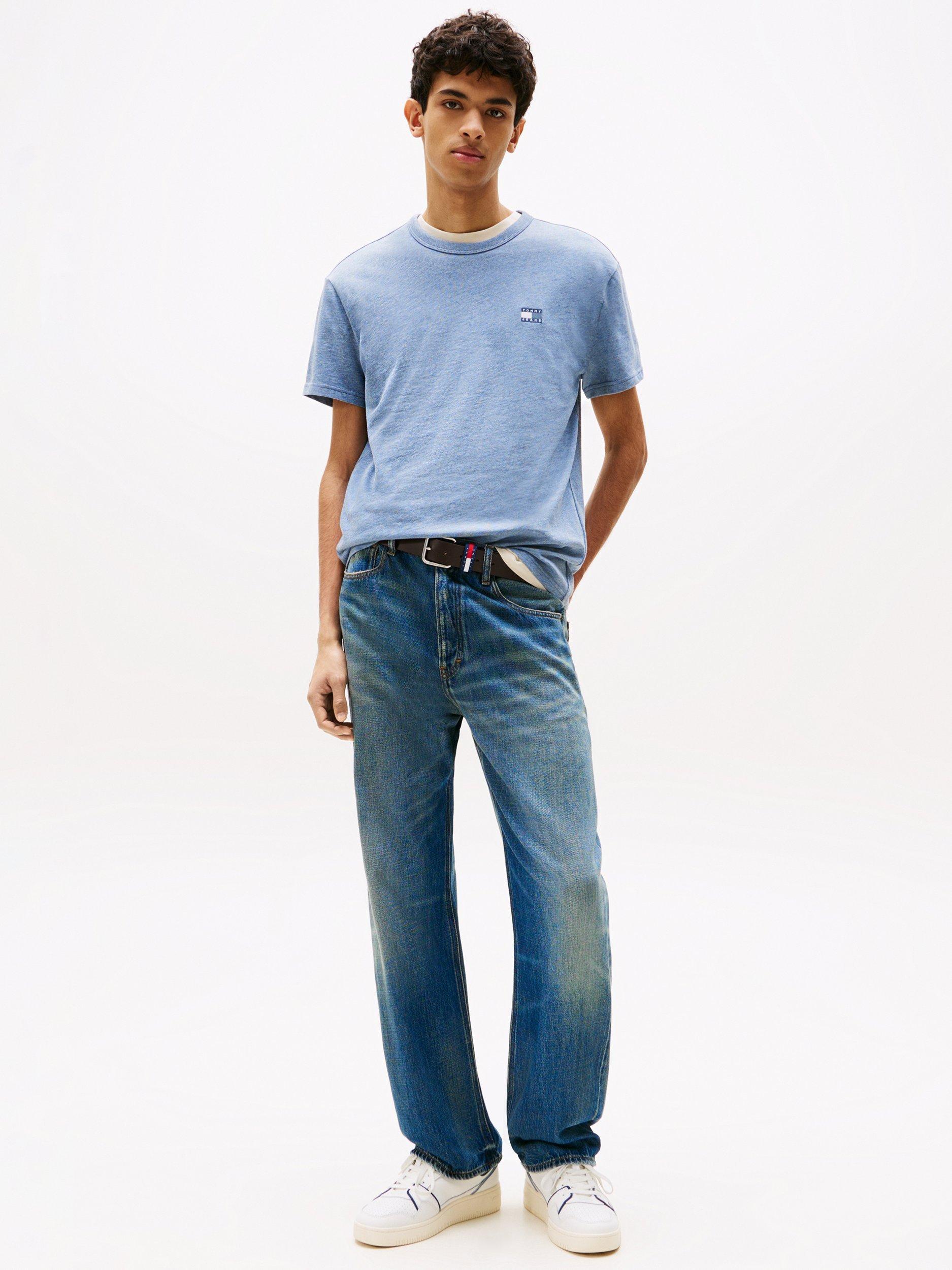 Product image 3 of 5, which shows Tommy Jeans Cotton Regular Fit Short Sleeve Tonal Logo T-Shirt, Blue/Multi, M