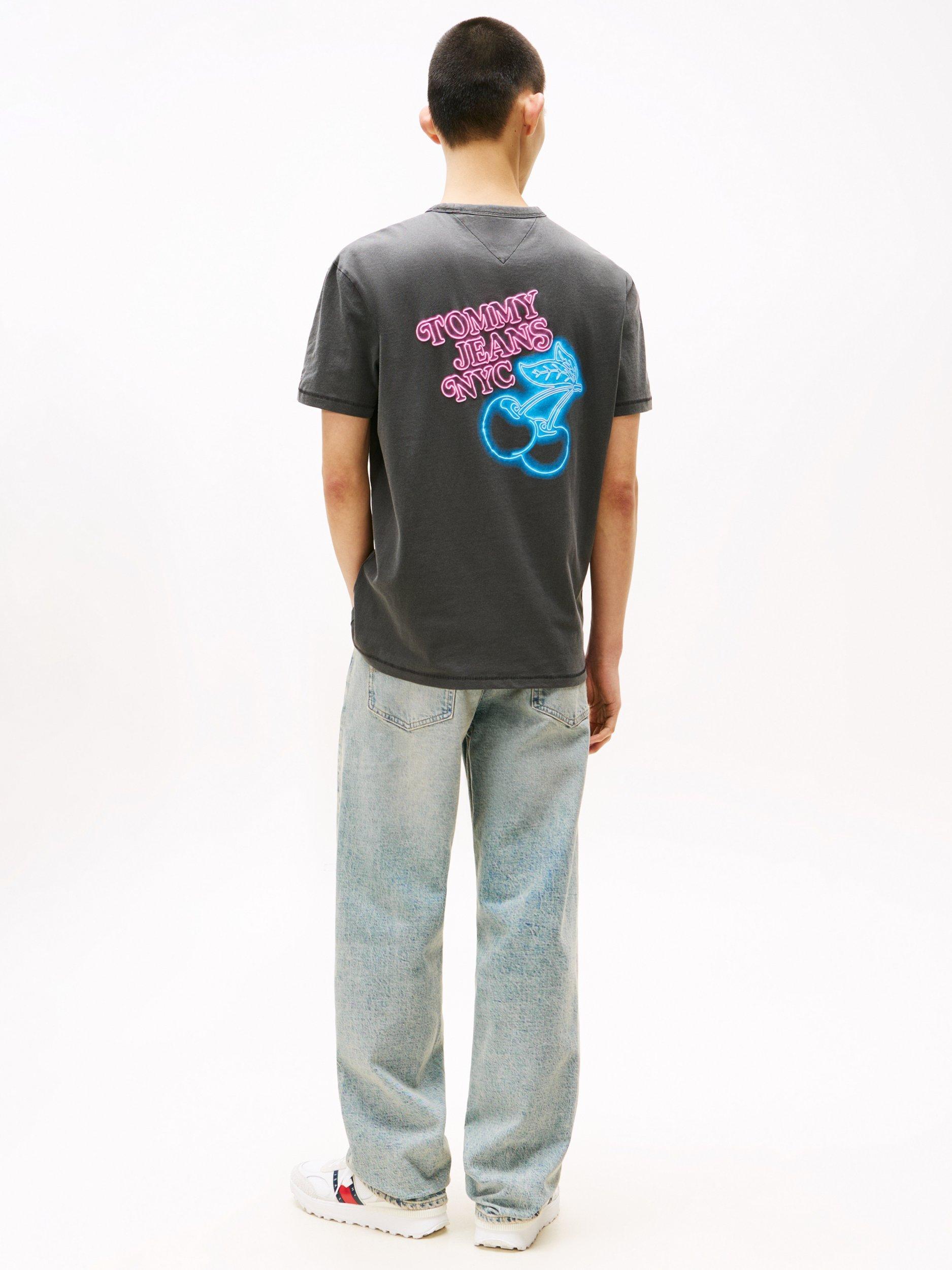 Product image 2 of 5, which shows Tommy Jeans Cotton Regular Fit  NYC Fairground Graphic T-Shirt, Black/Multi, XS