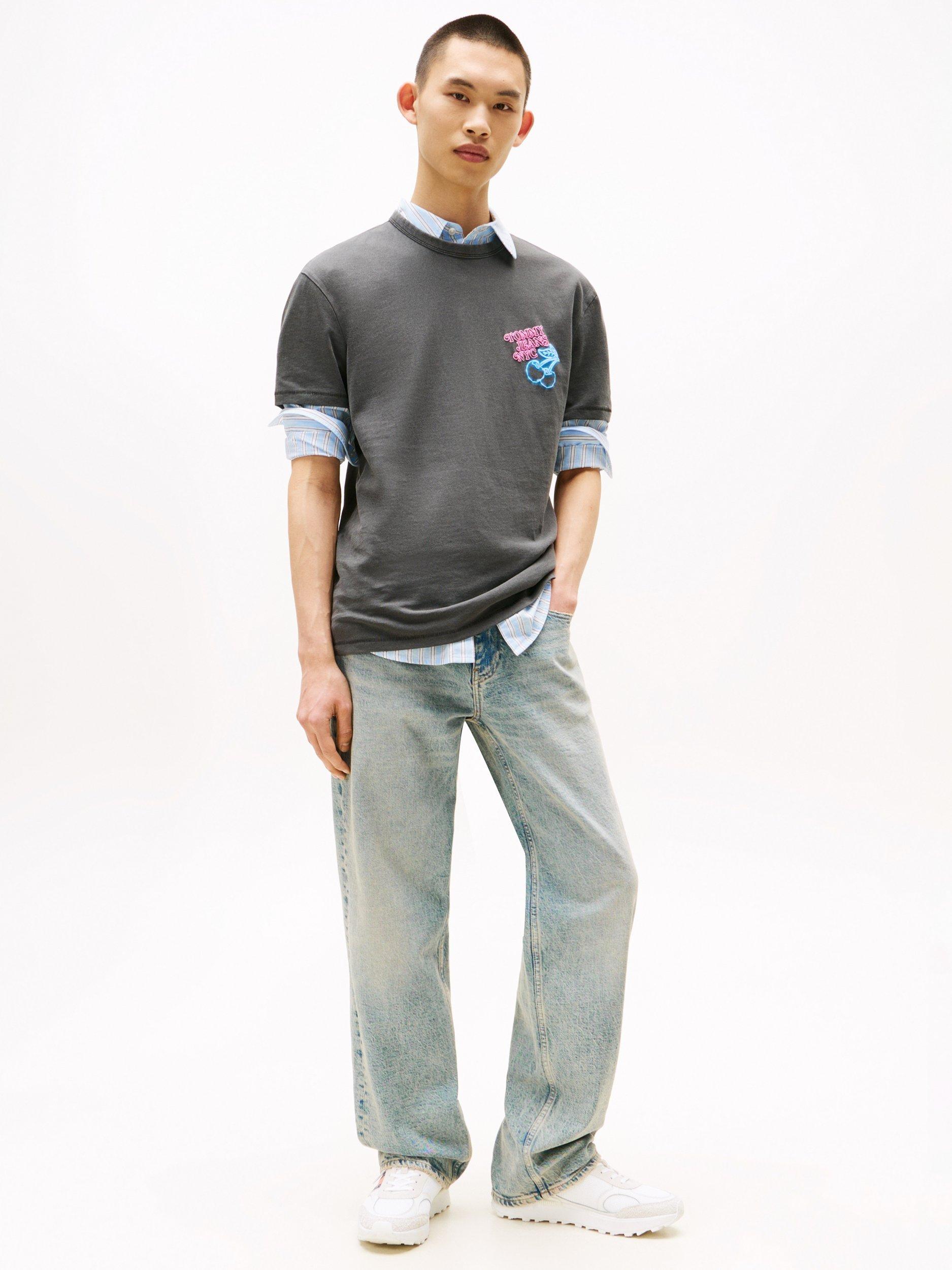 Product image 3 of 5, which shows Tommy Jeans Cotton Regular Fit  NYC Fairground Graphic T-Shirt, Black/Multi, XS