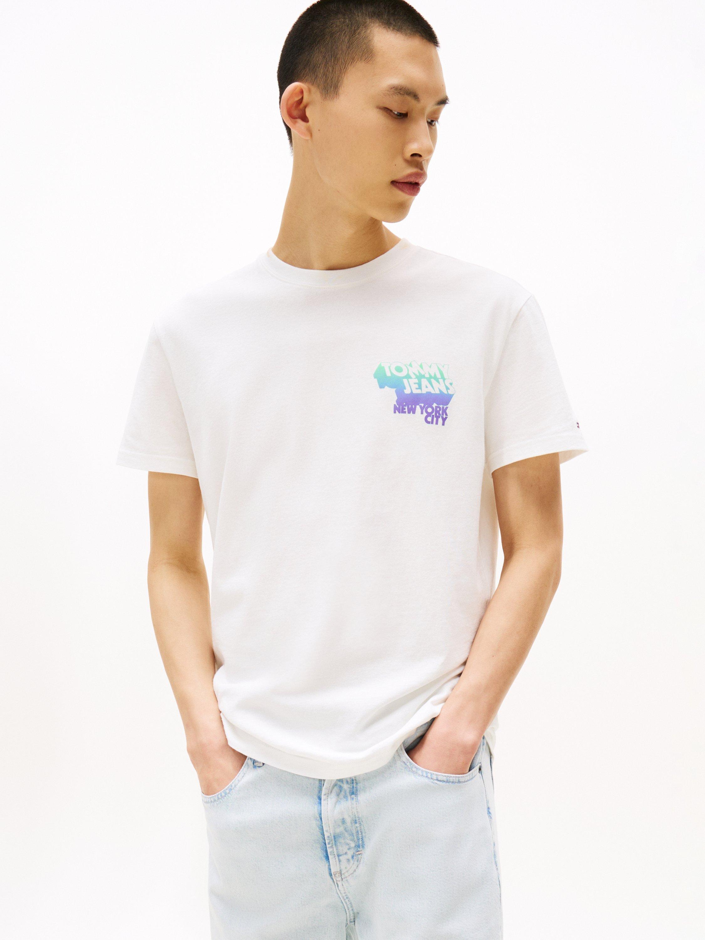 Product image 1 of 6, which shows Tommy Jeans Cotton Regular Fit Short Sleeve Graphic Logo T-Shirt, Oatmeal/Multi, XS