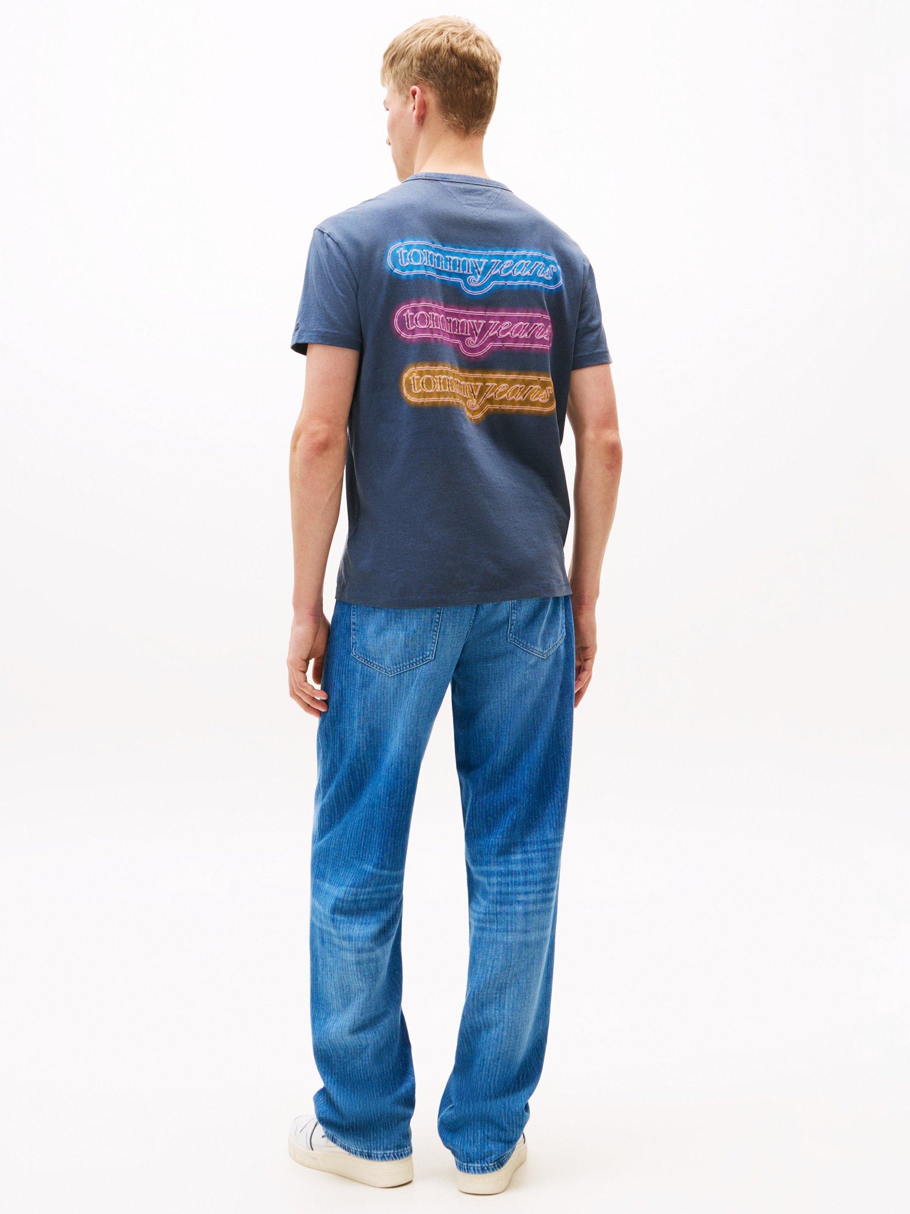 Product image 2 of 5, which shows Tommy Jeans Cotton Regular Fit NYC Fairground Logo T-Shirt, Navy/Multi, XS