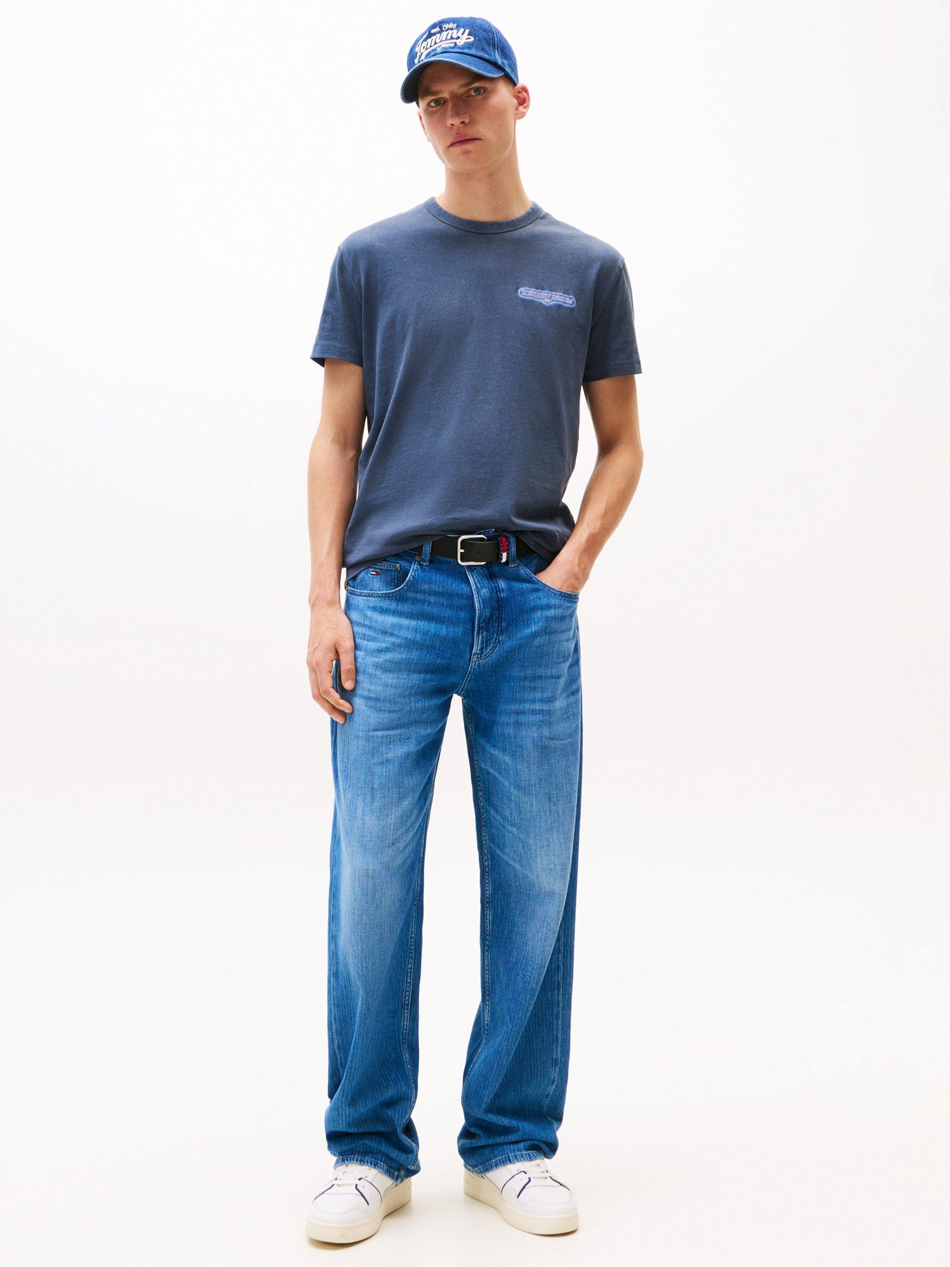 Product image 3 of 5, which shows Tommy Jeans Cotton Regular Fit NYC Fairground Logo T-Shirt, Navy/Multi, XS
