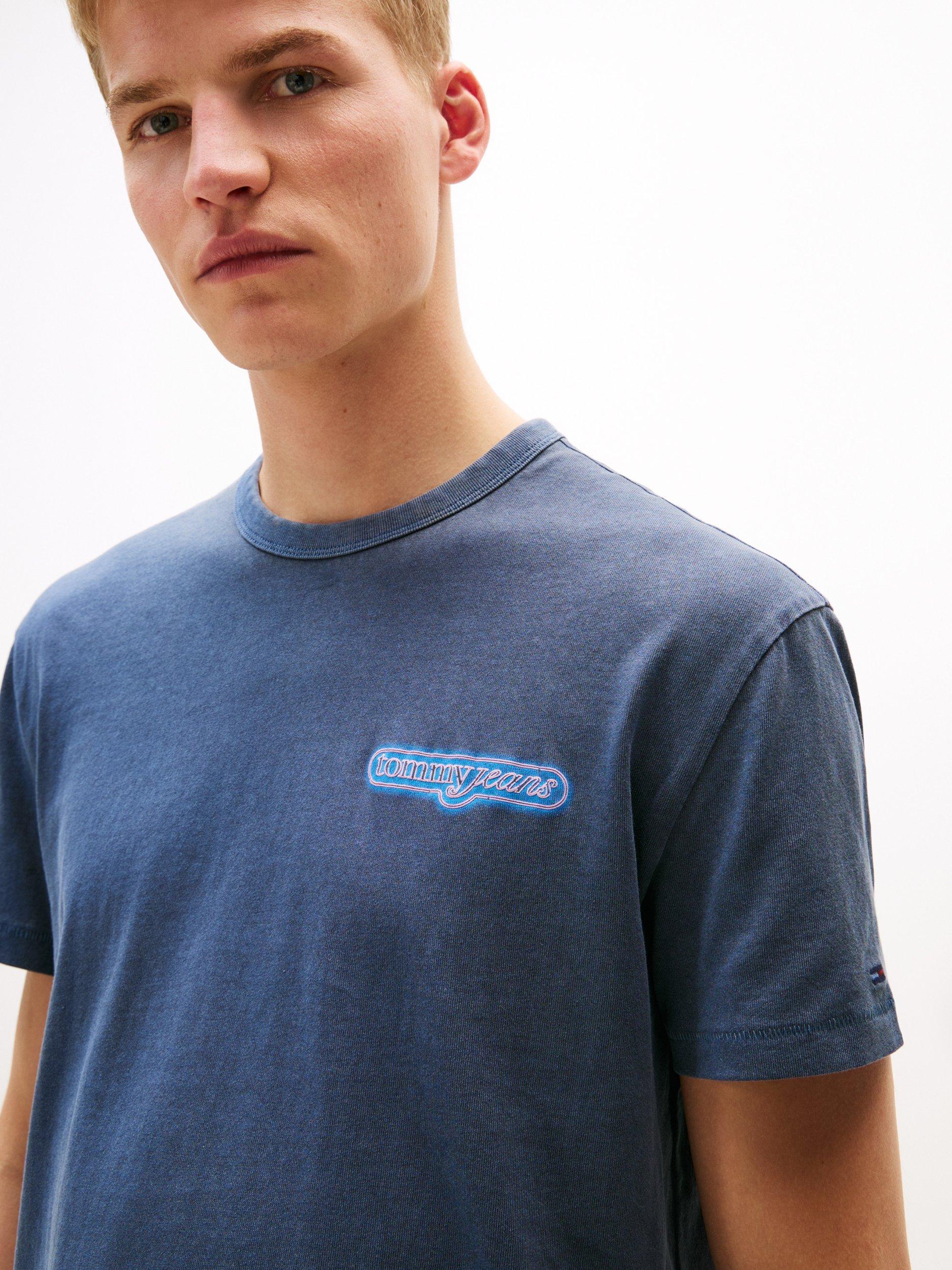 Product image 4 of 5, which shows Tommy Jeans Cotton Regular Fit NYC Fairground Logo T-Shirt, Navy/Multi, XS