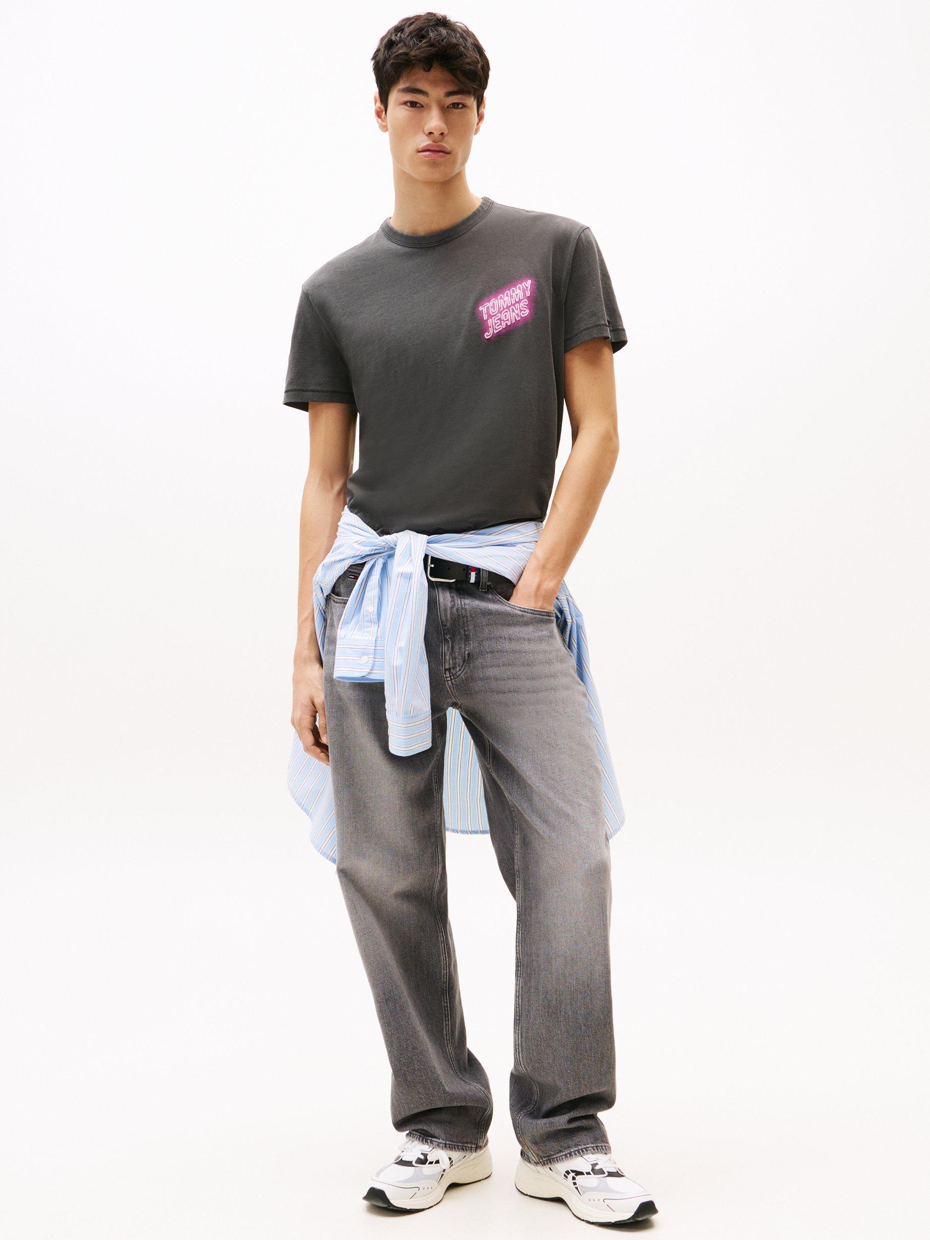 Product image 3 of 5, which shows Tommy Jeans Cotton Regular Fit Short Sleeve Graphic Logo T-Shirt, Black/Multi, XS