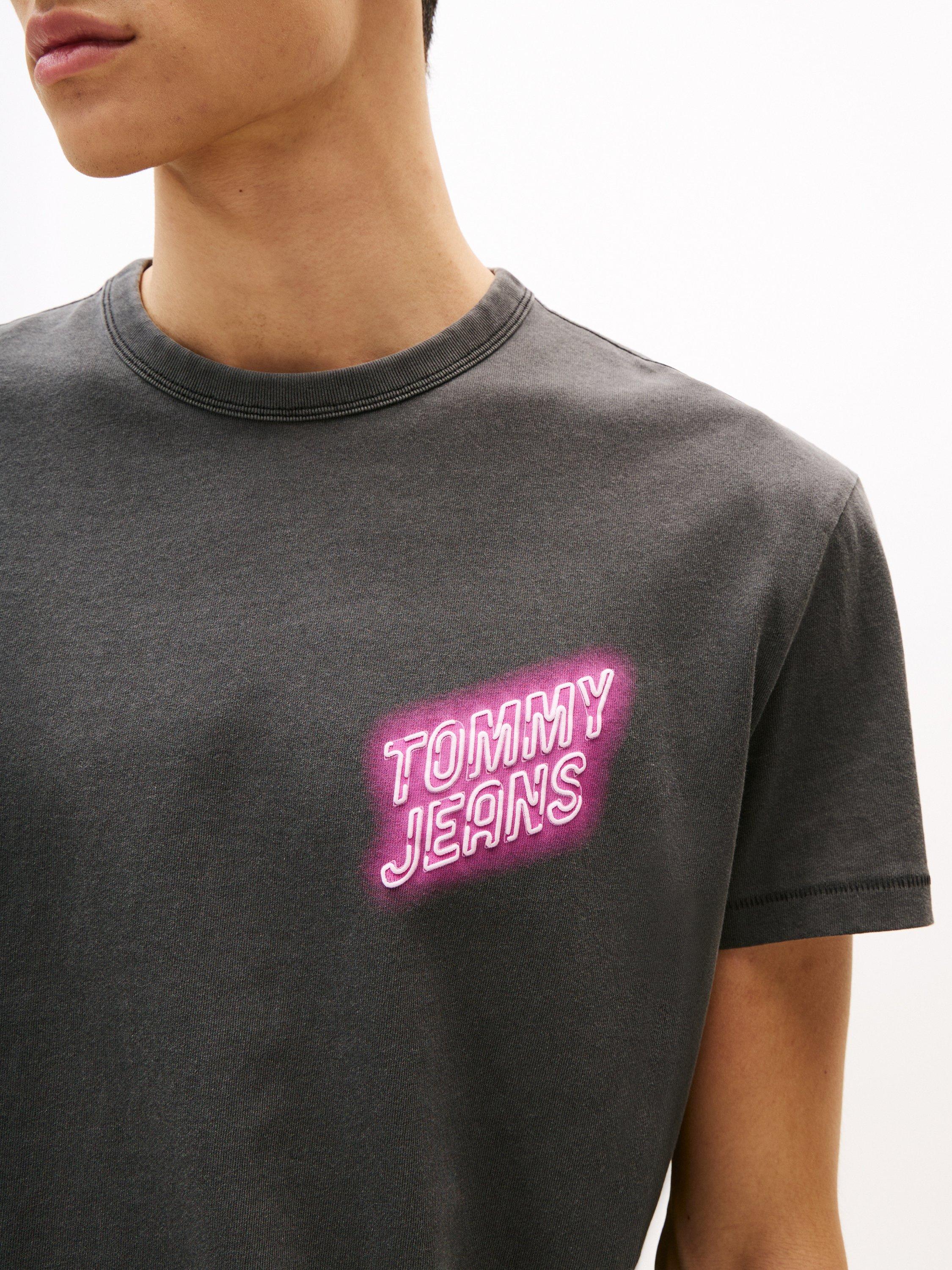 Product image 4 of 5, which shows Tommy Jeans Cotton Regular Fit Short Sleeve Graphic Logo T-Shirt, Black/Multi, XS