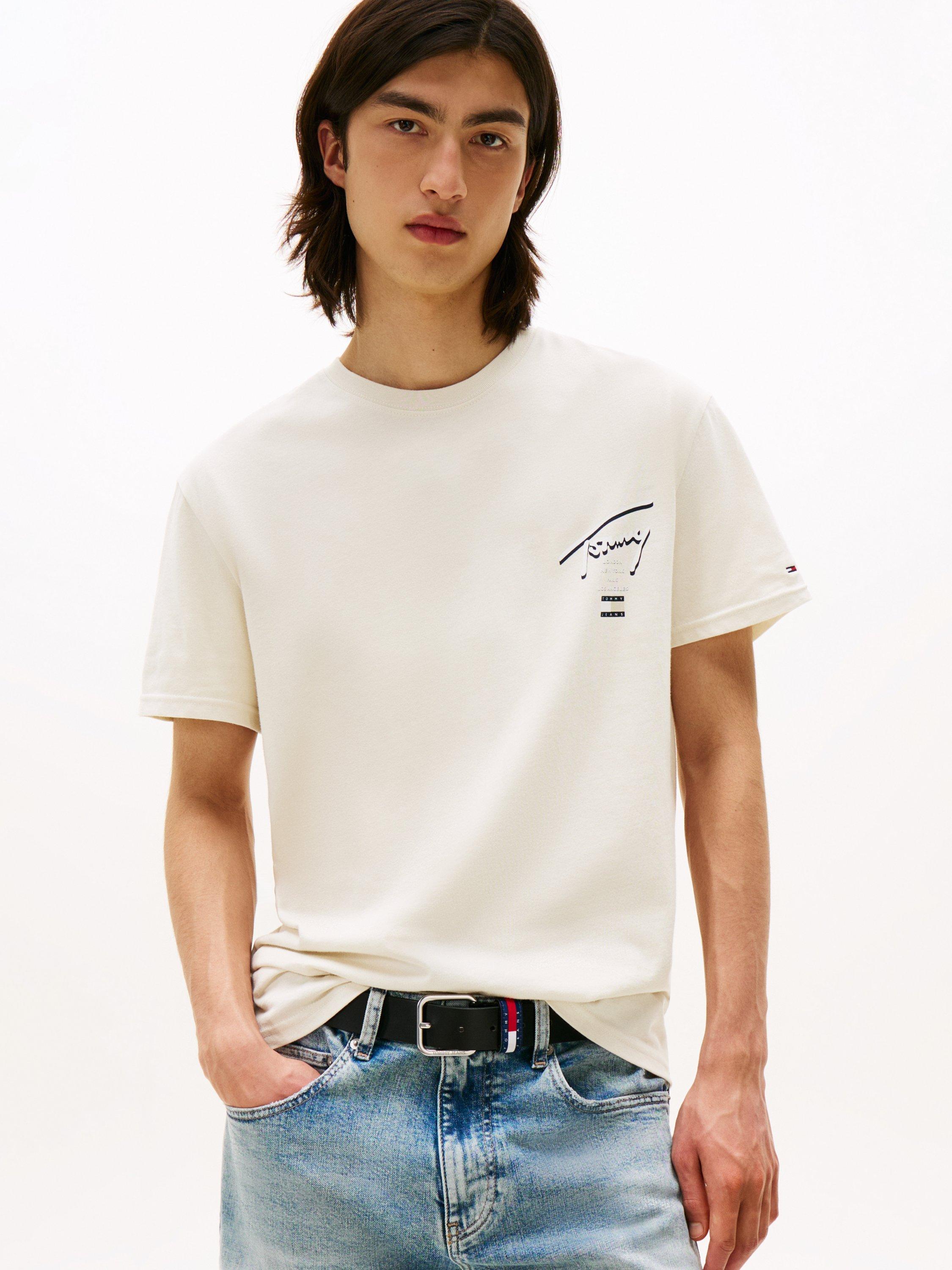 Product image 1 of 5, which shows Tommy Jeans Cotton Regular Fit Short Sleeve Logo T-Shirt, Desert Sand Dune, M