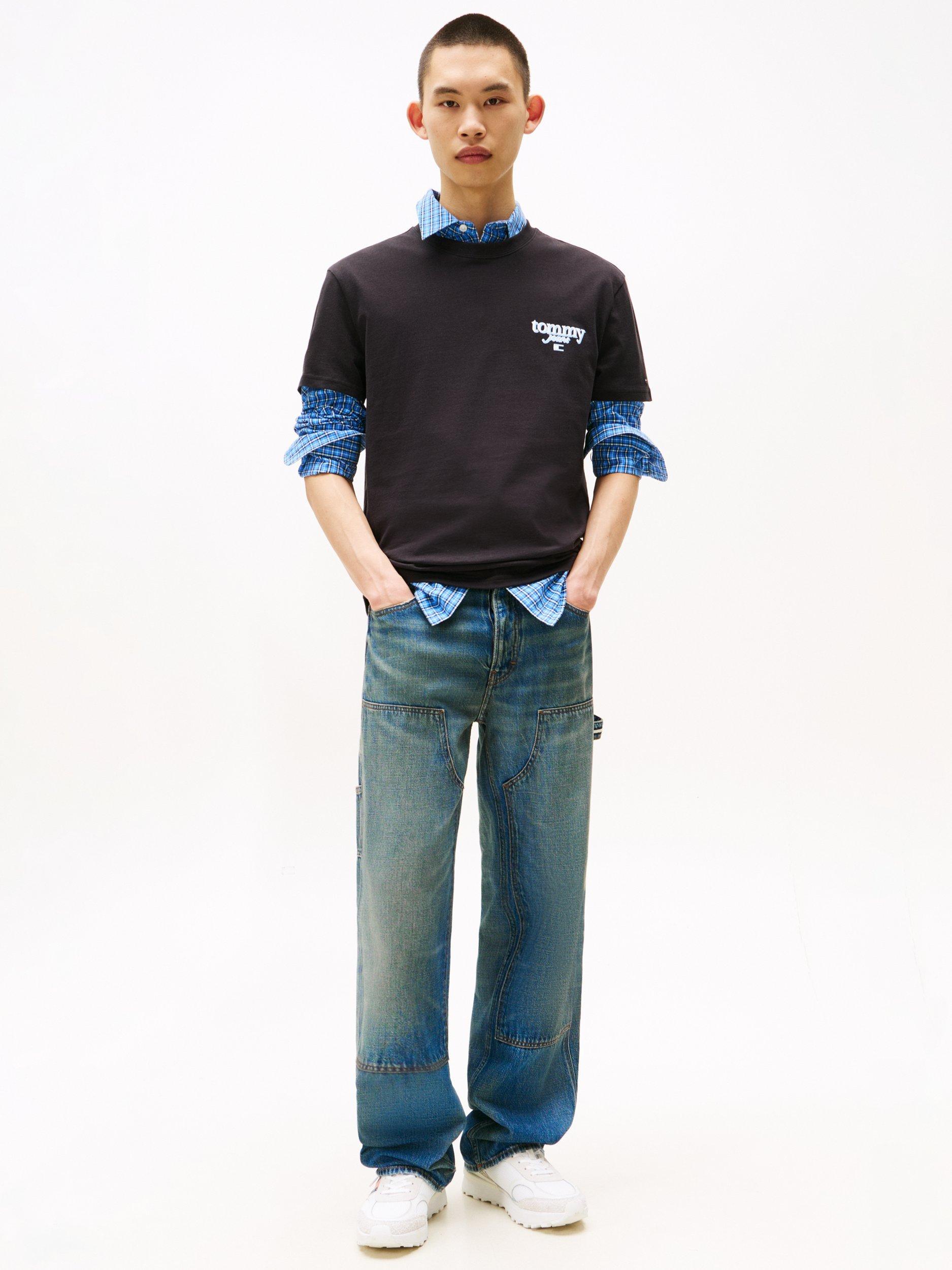 Product image 3 of 5, which shows Tommy Jeans Cotton Regular Fit Short Sleeve Logo Graphic T-Shirt, Black, XS