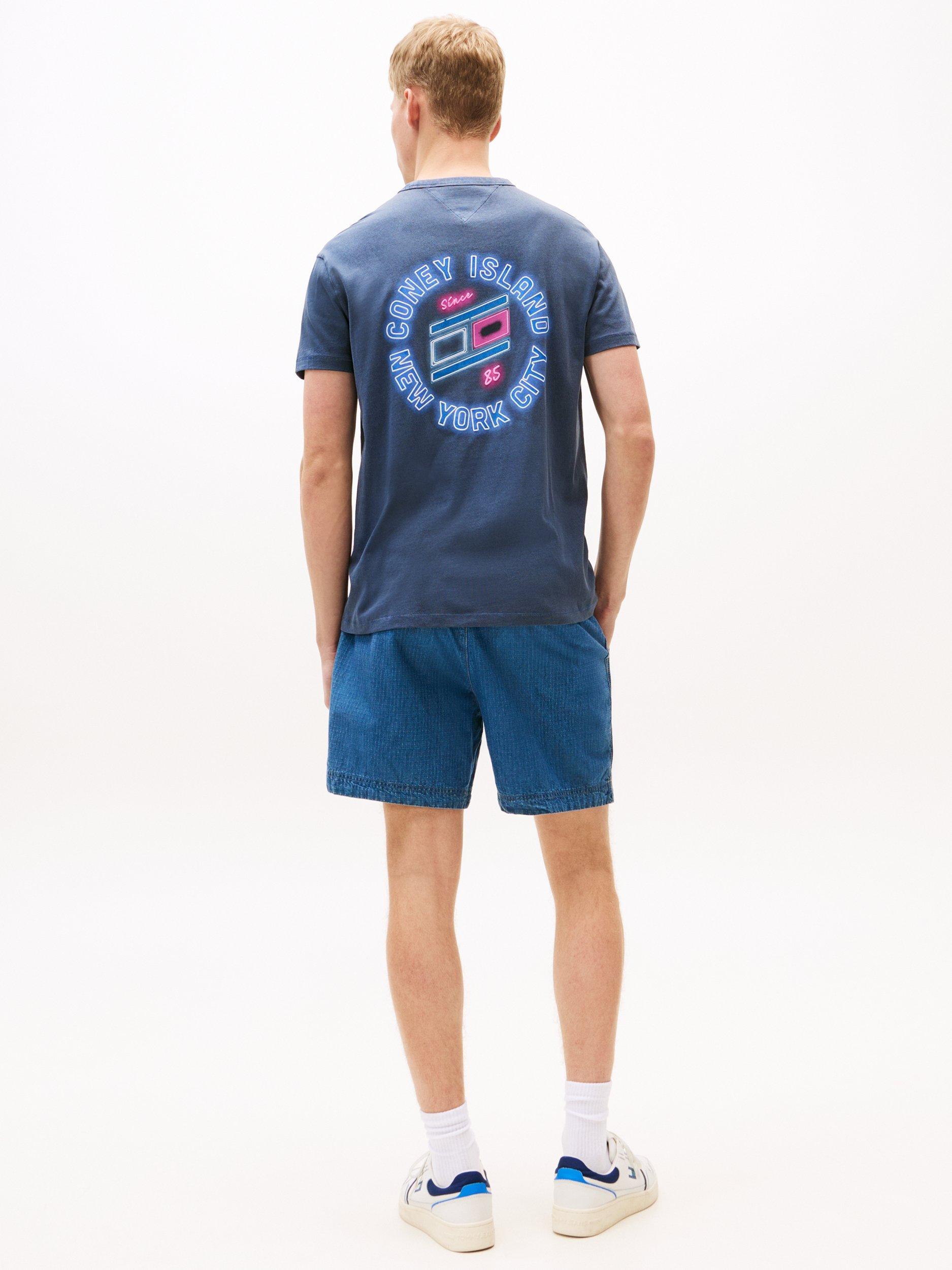 Product image 2 of 5, which shows Tommy Jeans Cotton Regular Fit Coney Island NYC Graphic T-Shirt, Navy/Multi, XS