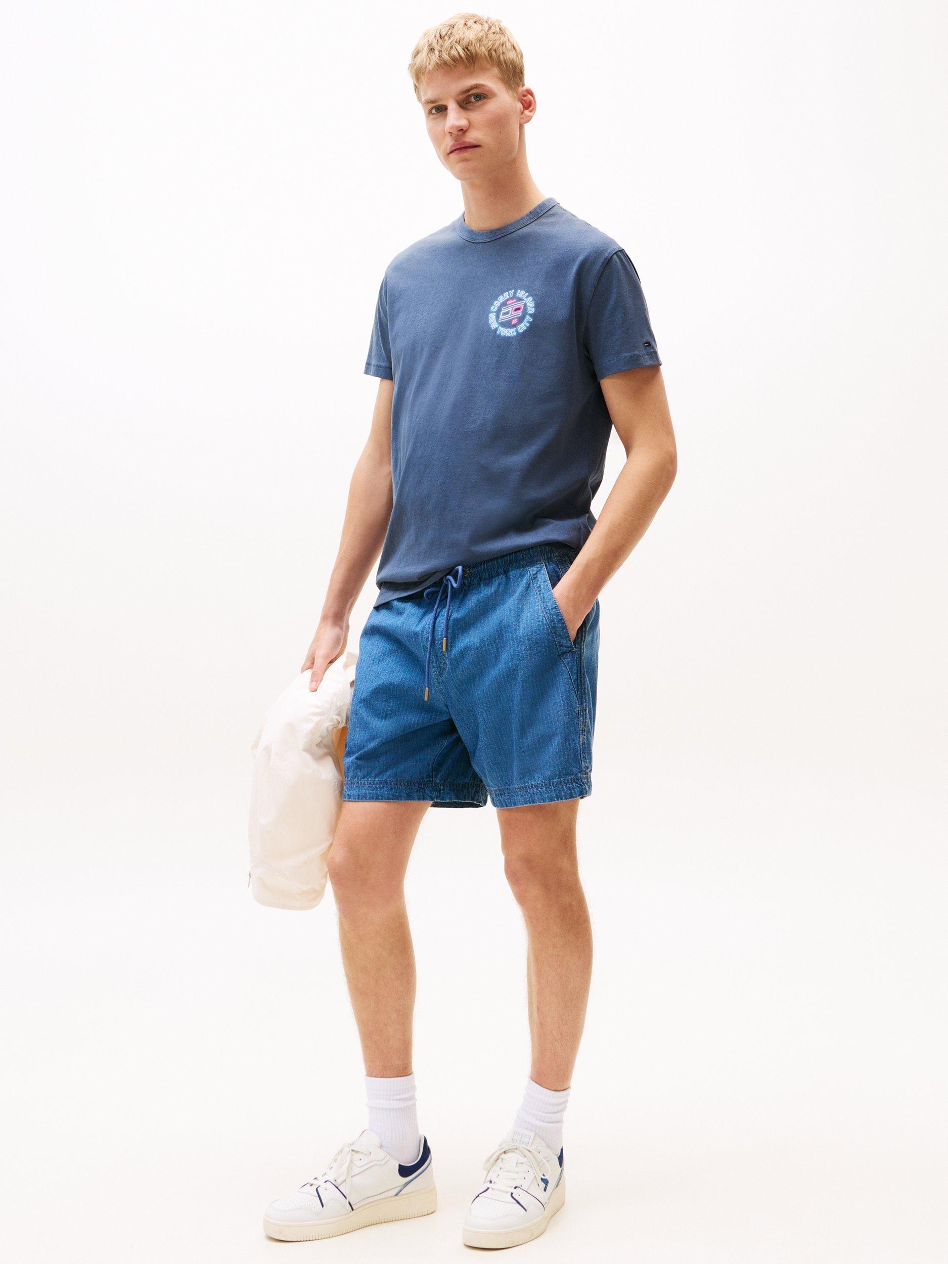 Product image 3 of 5, which shows Tommy Jeans Cotton Regular Fit Coney Island NYC Graphic T-Shirt, Navy/Multi, XS