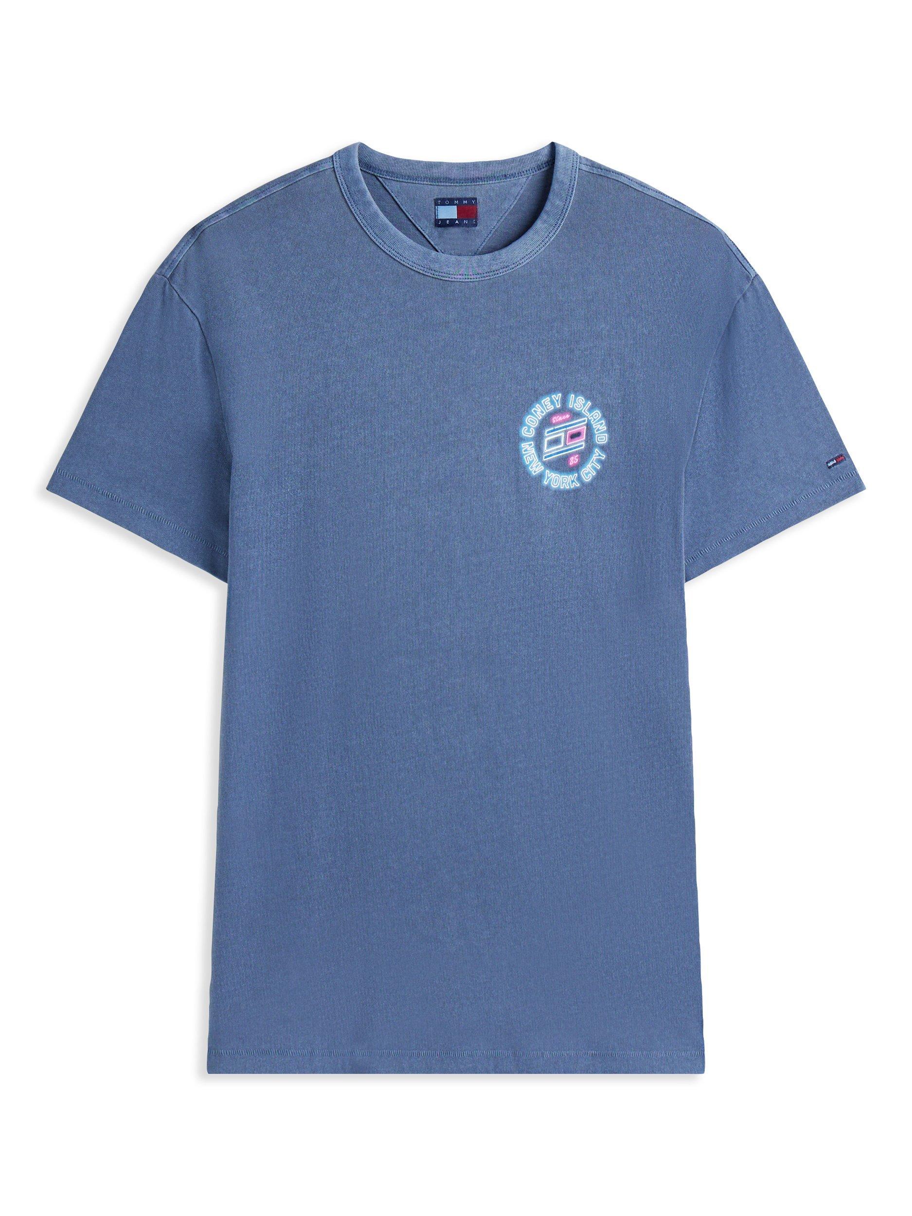 Product image 5 of 5, which shows Tommy Jeans Cotton Regular Fit Coney Island NYC Graphic T-Shirt, Navy/Multi, XS