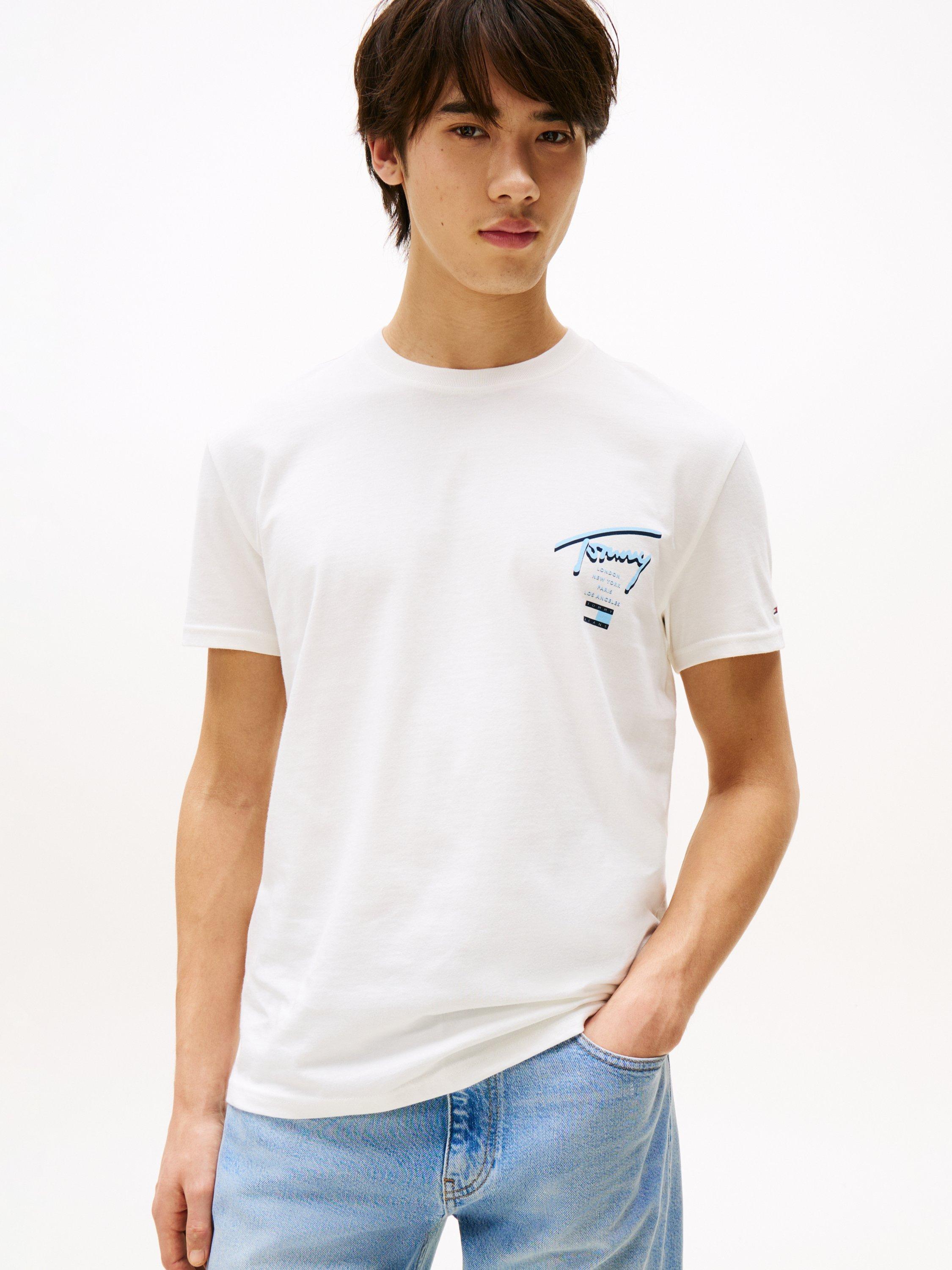 Product image 1 of 5, which shows Tommy Jeans Cotton Regular Fit Short Sleeve Cities Graphic T-Shirt, Ecru, L