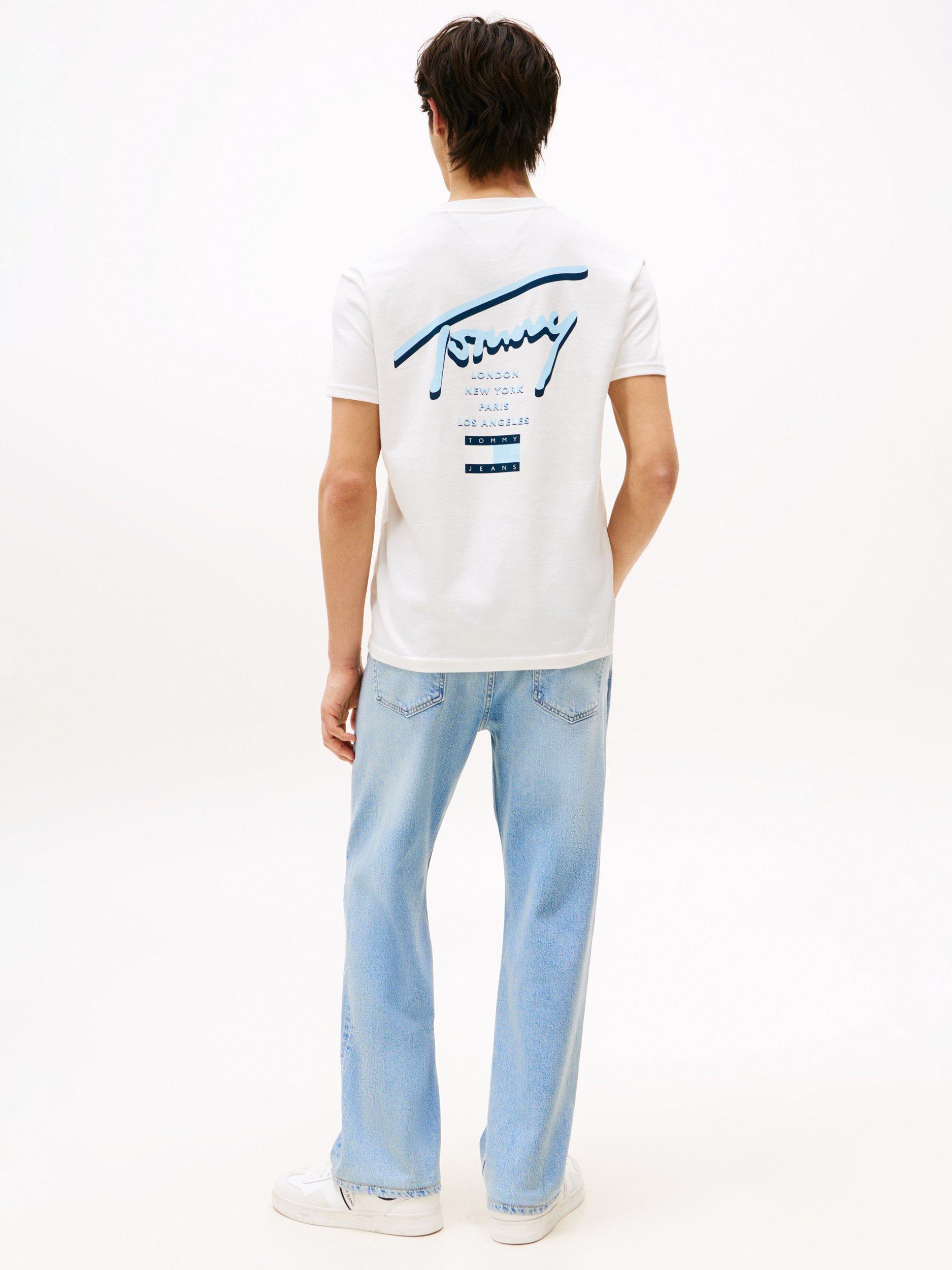 Product image 2 of 5, which shows Tommy Jeans Cotton Regular Fit Short Sleeve Cities Graphic T-Shirt, Ecru, L