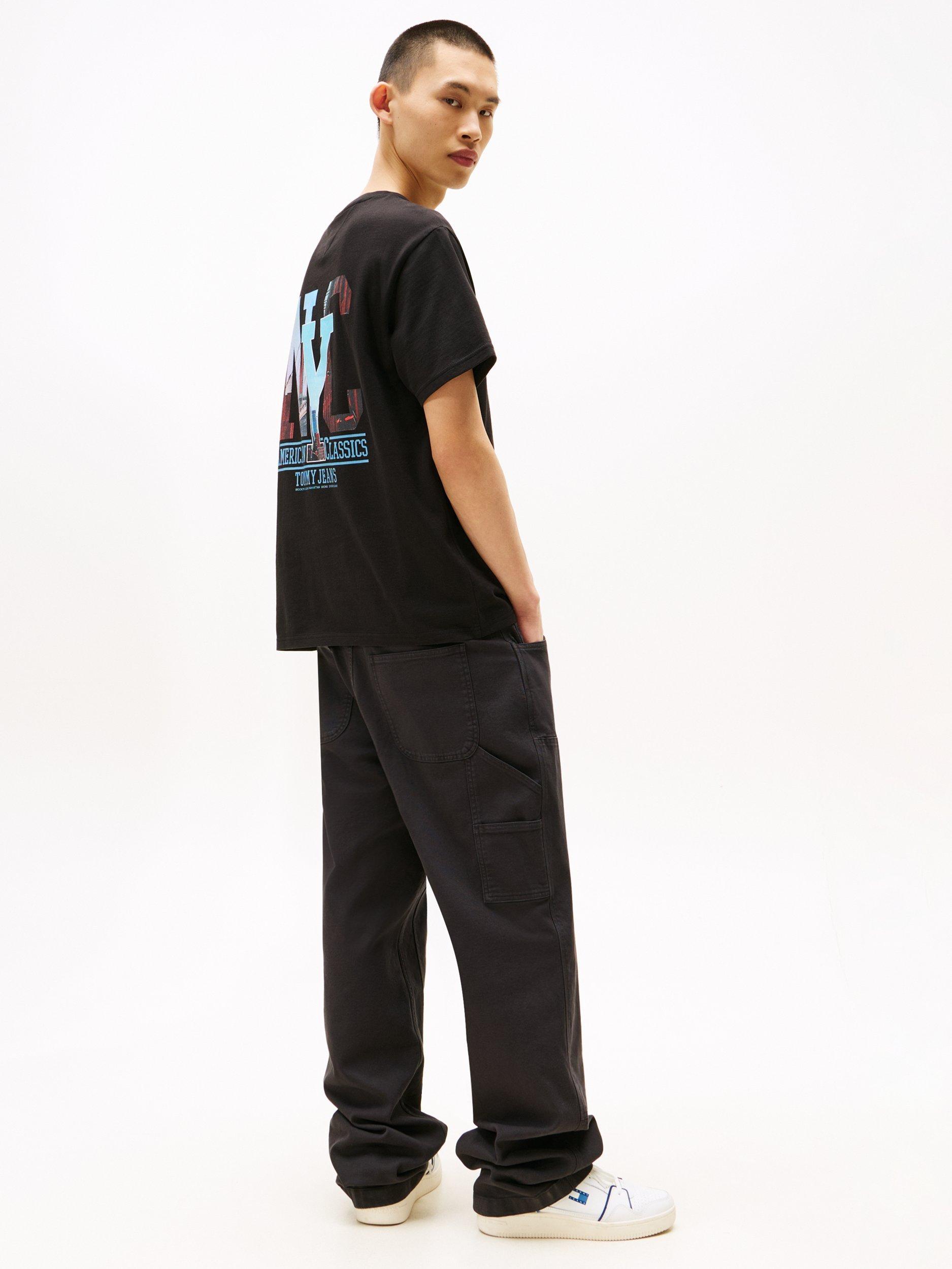 Product image 2 of 5, which shows Tommy Jeans Cotton Short Sleeve NYC Street Scene T-Shirt, Black/Multi, XS