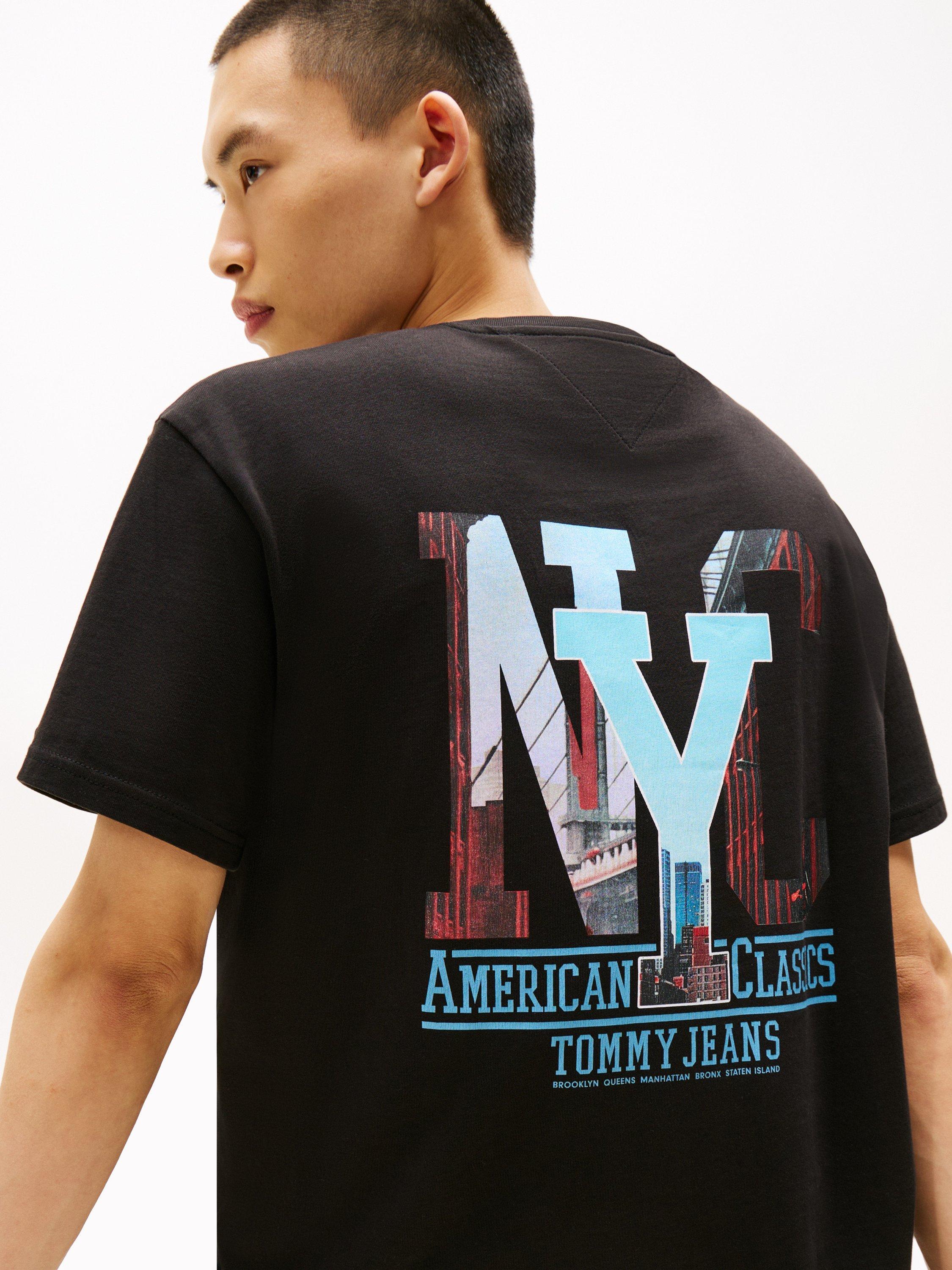 Product image 3 of 5, which shows Tommy Jeans Cotton Short Sleeve NYC Street Scene T-Shirt, Black/Multi, XS