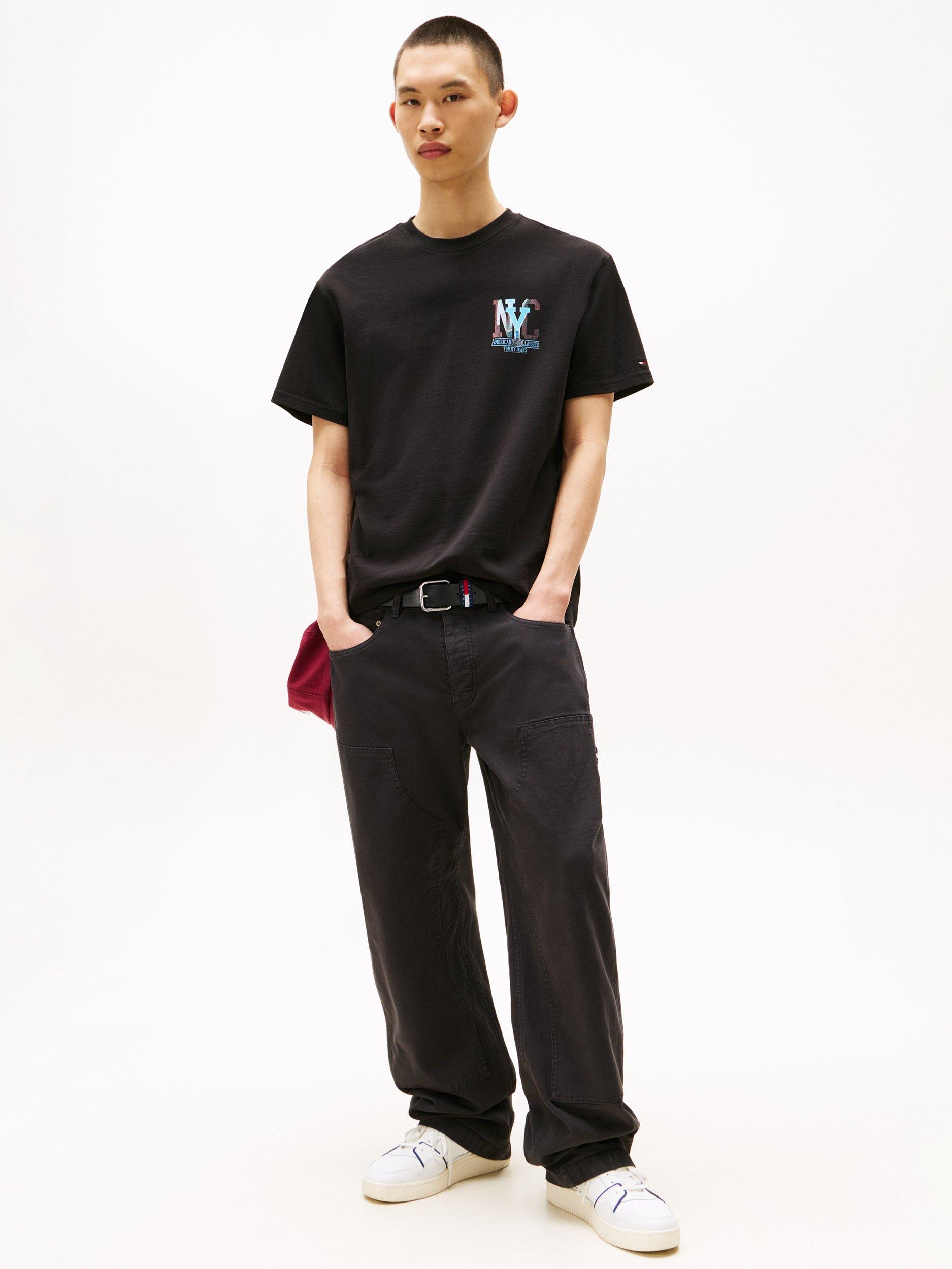 Product image 4 of 5, which shows Tommy Jeans Cotton Short Sleeve NYC Street Scene T-Shirt, Black/Multi, XS