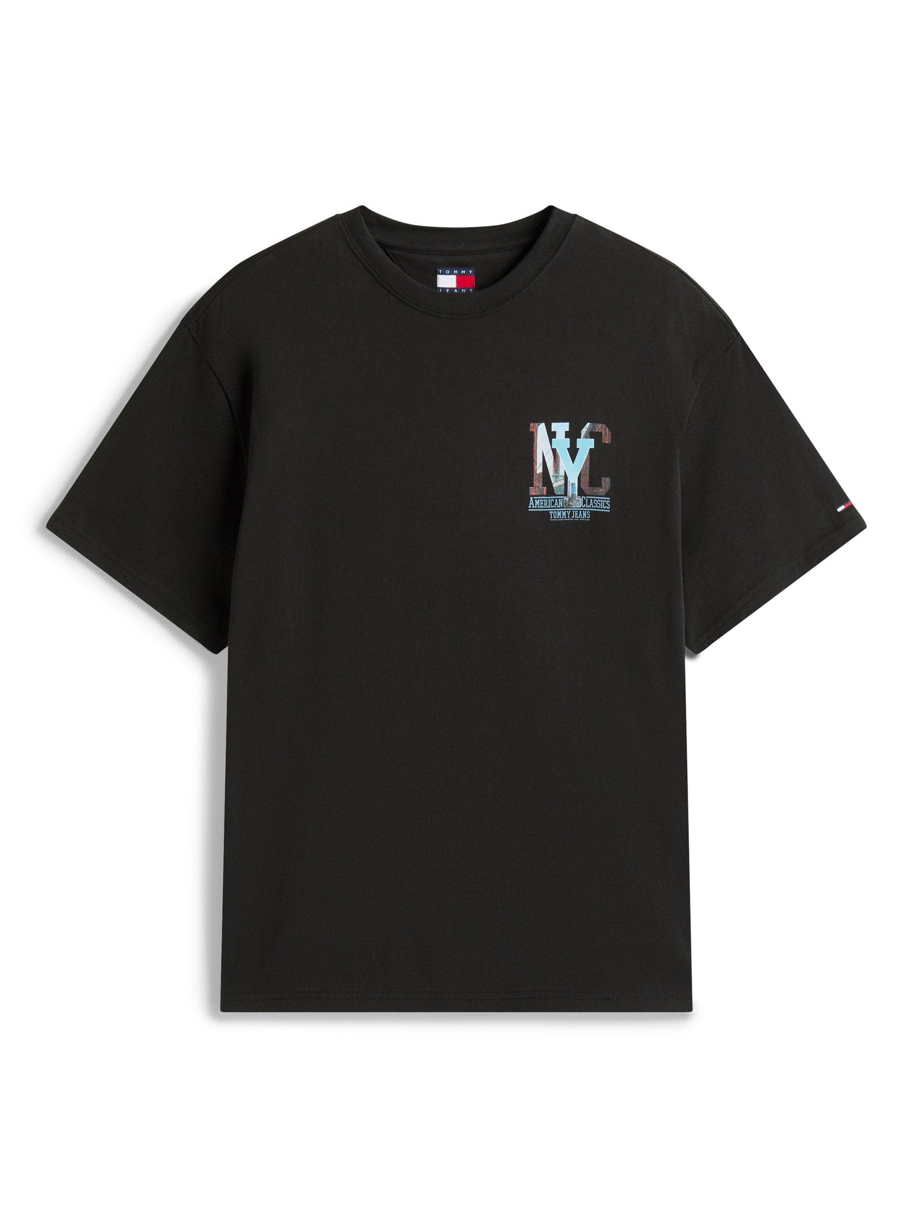 Product image 5 of 5, which shows Tommy Jeans Cotton Short Sleeve NYC Street Scene T-Shirt, Black/Multi, XS