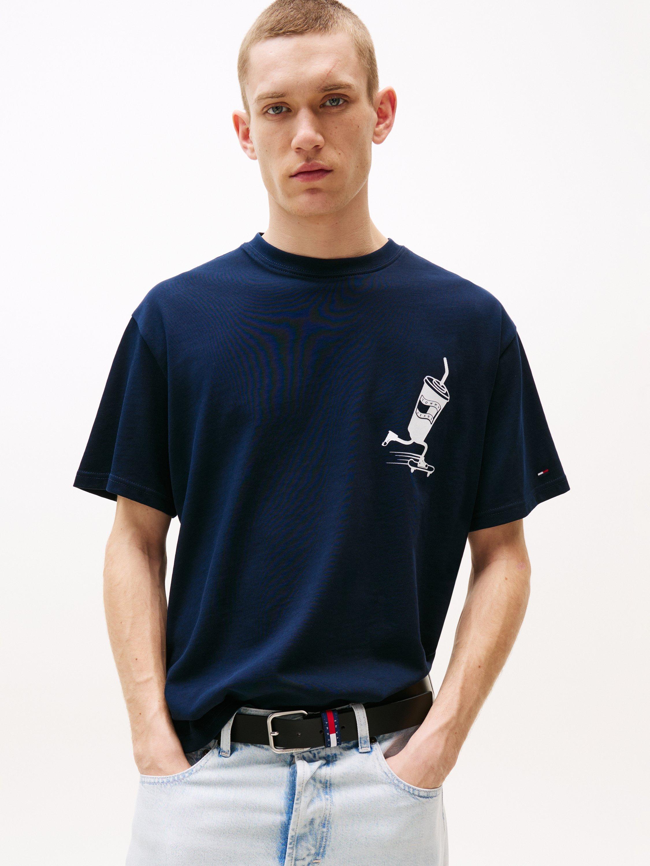 Product image 1 of 5, which shows Tommy Jeans Cotton  Fit Short Sleeve Skate Graphic T-Shirt, Navy/Multi, XS