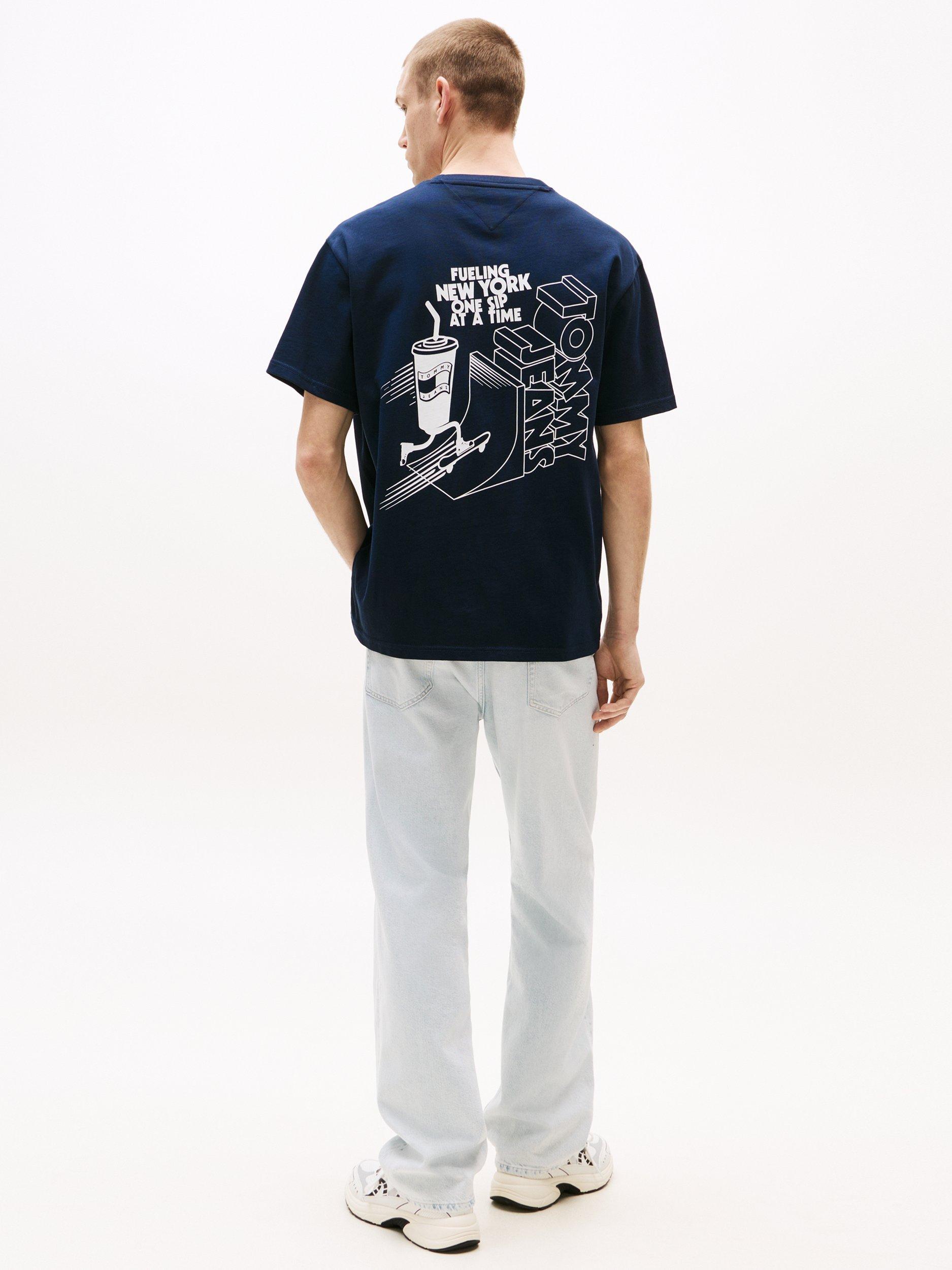 Product image 2 of 5, which shows Tommy Jeans Cotton  Fit Short Sleeve Skate Graphic T-Shirt, Navy/Multi, XS
