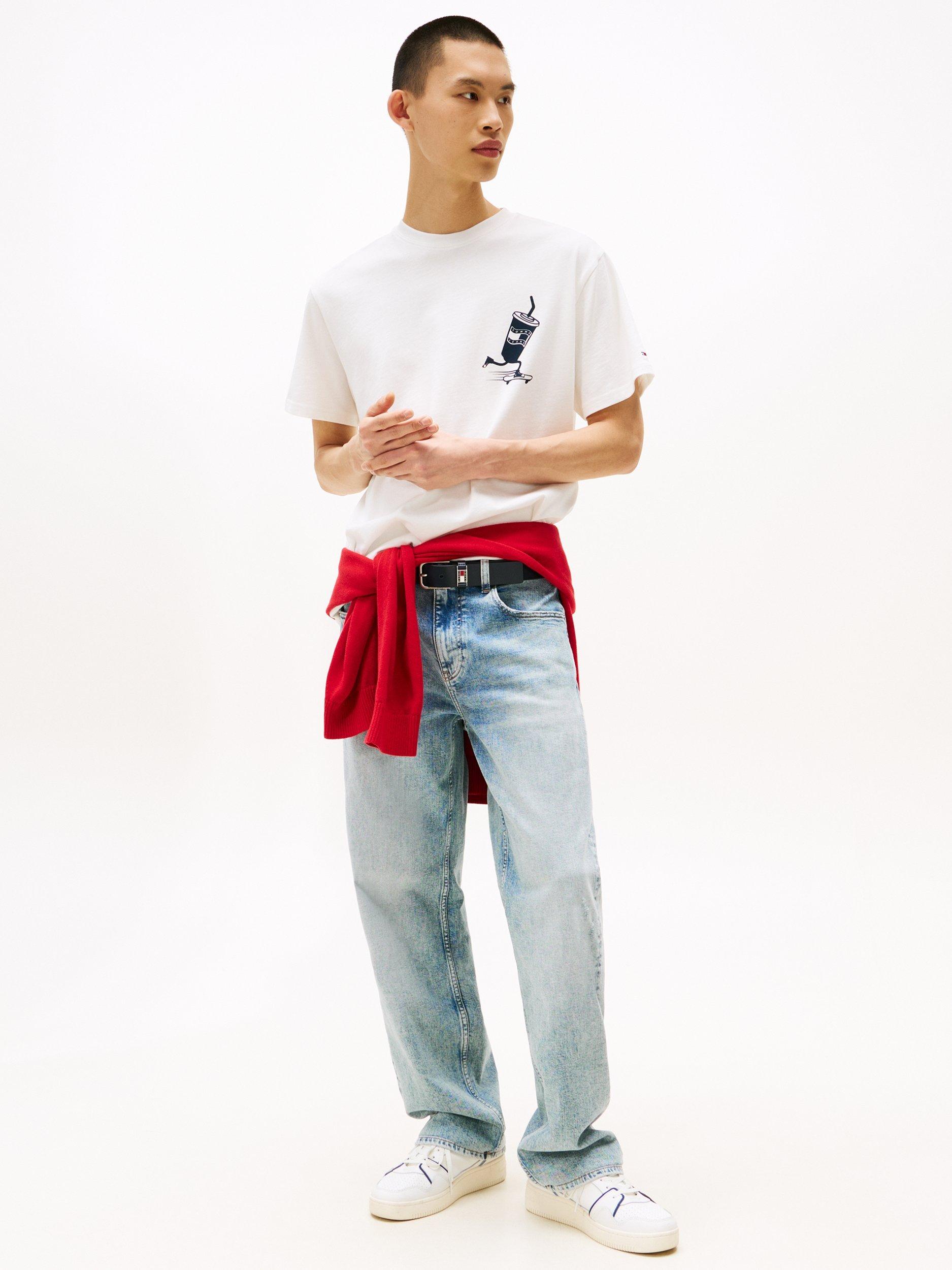 Product image 3 of 5, which shows Tommy Jeans Cotton  Fit Short Sleeve Skate Graphic T-Shirt, Natural/Multi, XS