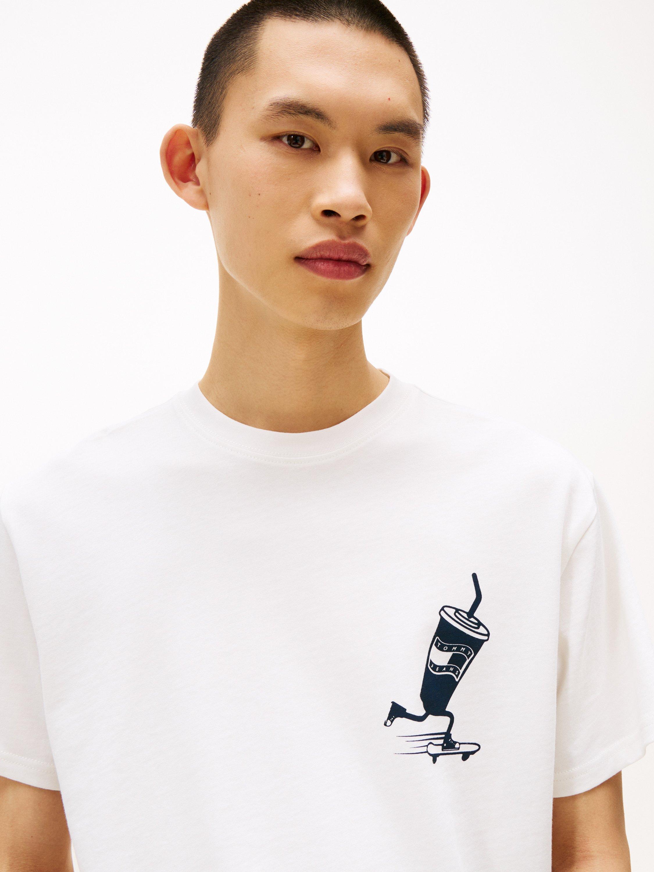 Product image 4 of 5, which shows Tommy Jeans Cotton  Fit Short Sleeve Skate Graphic T-Shirt, Natural/Multi, XS
