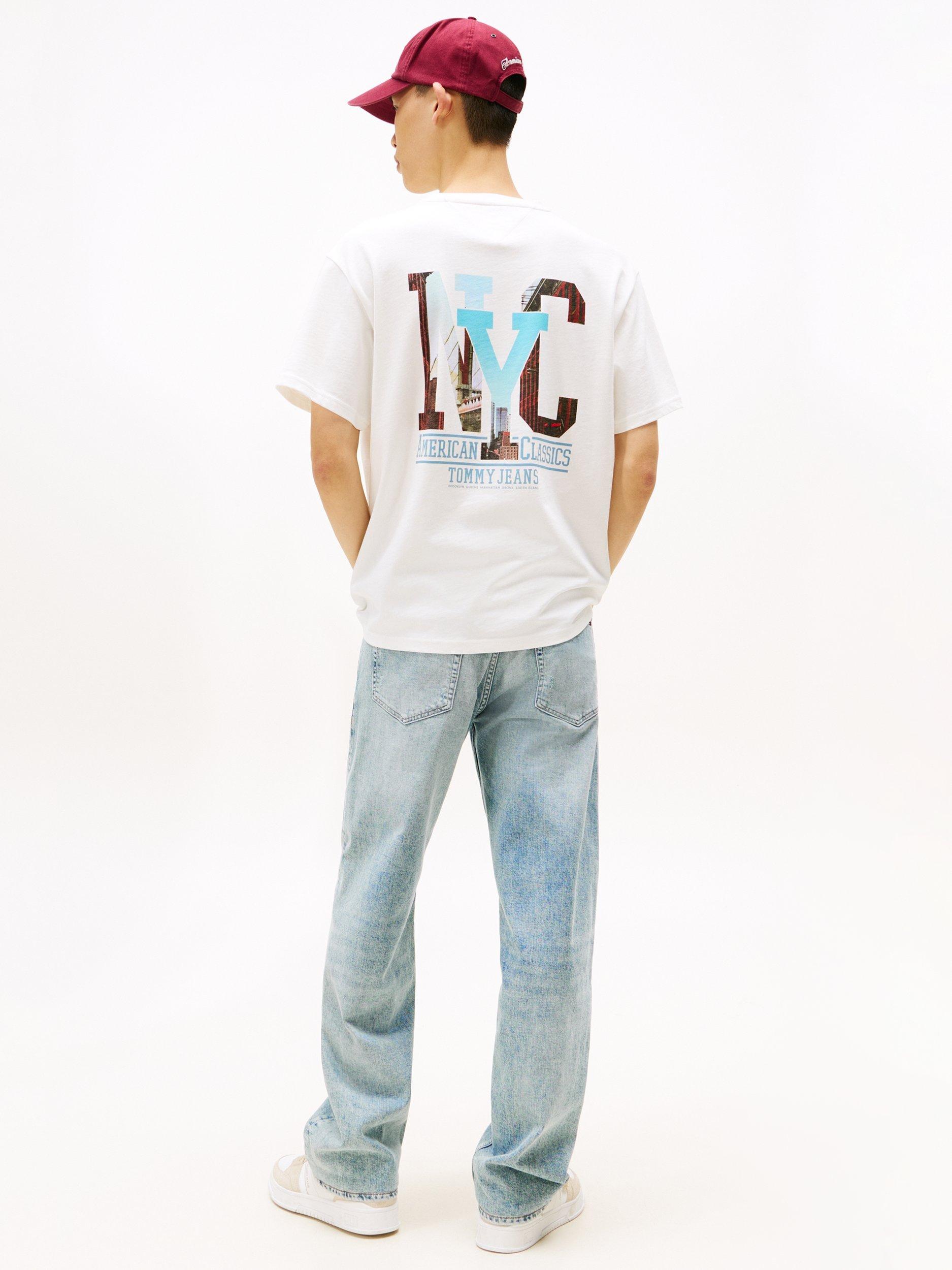 Product image 2 of 6, which shows Tommy Jeans Cotton Short Sleeve NYC Street Scene T-Shirt, Natural/Multi, XS