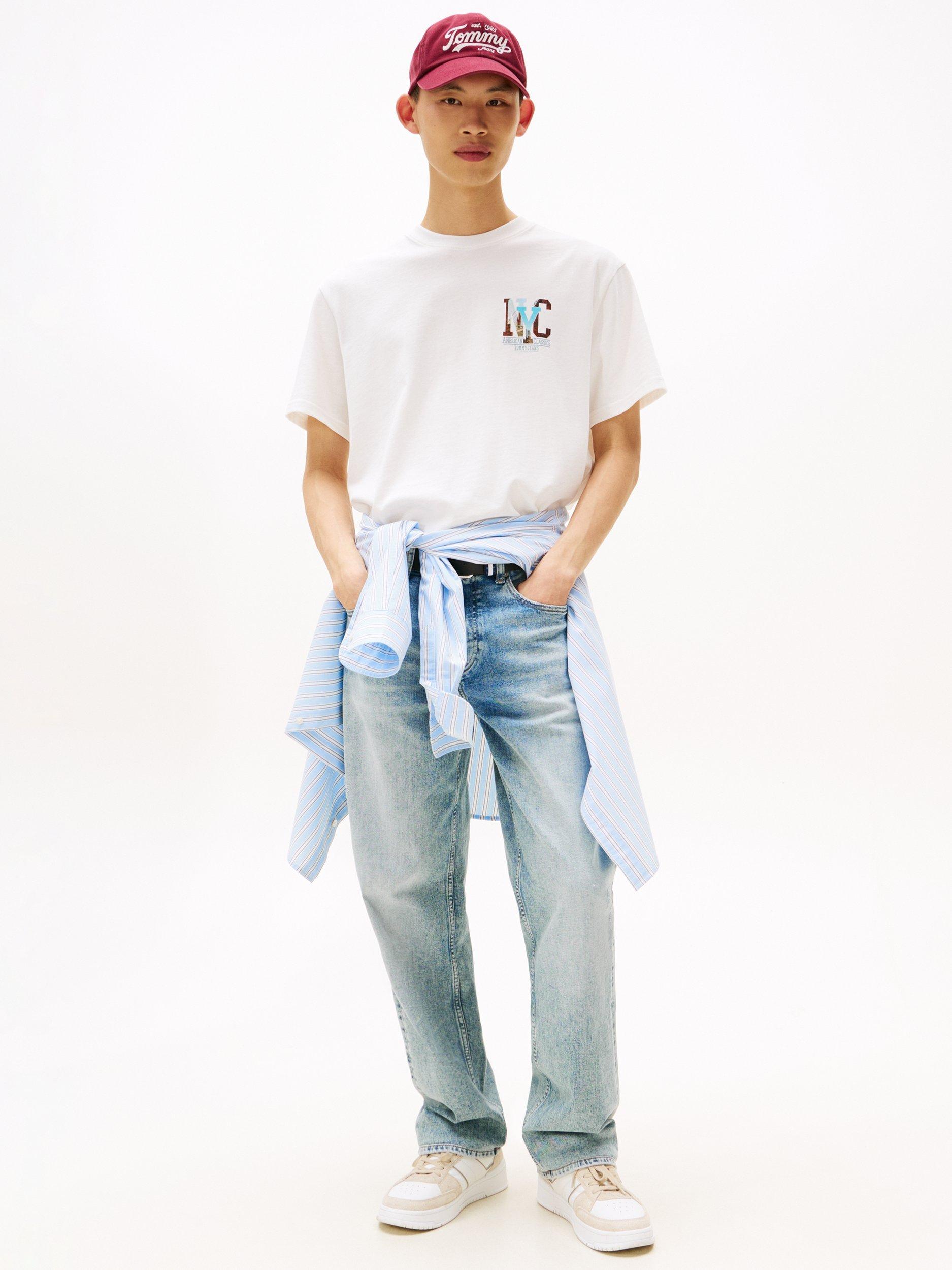 Product image 3 of 6, which shows Tommy Jeans Cotton Short Sleeve NYC Street Scene T-Shirt, Natural/Multi, XS
