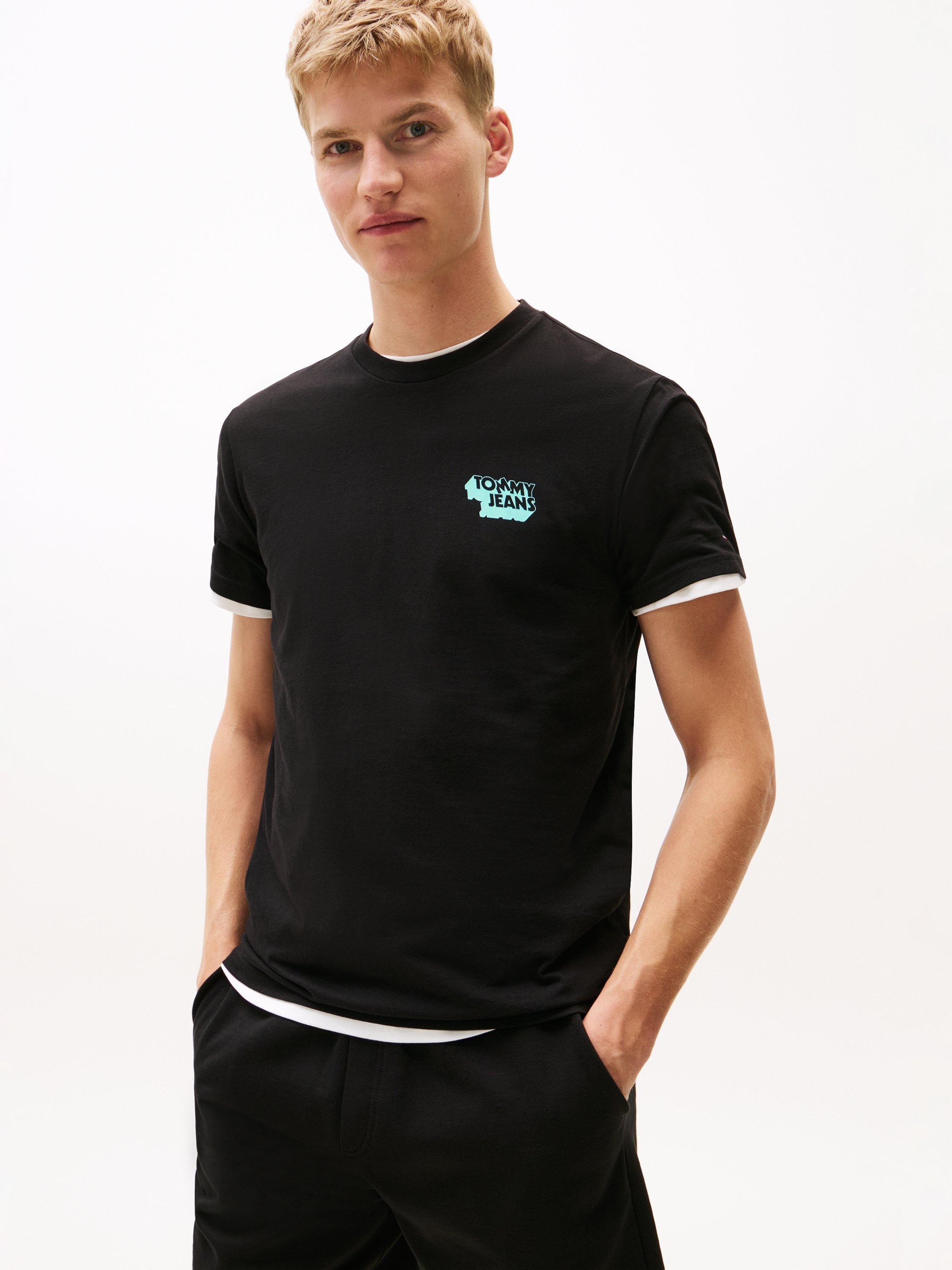 Product image 1 of 5, which shows Tommy Jeans Cotton Slim Fit Short Sleeve Logo T-Shirt, Black, XS